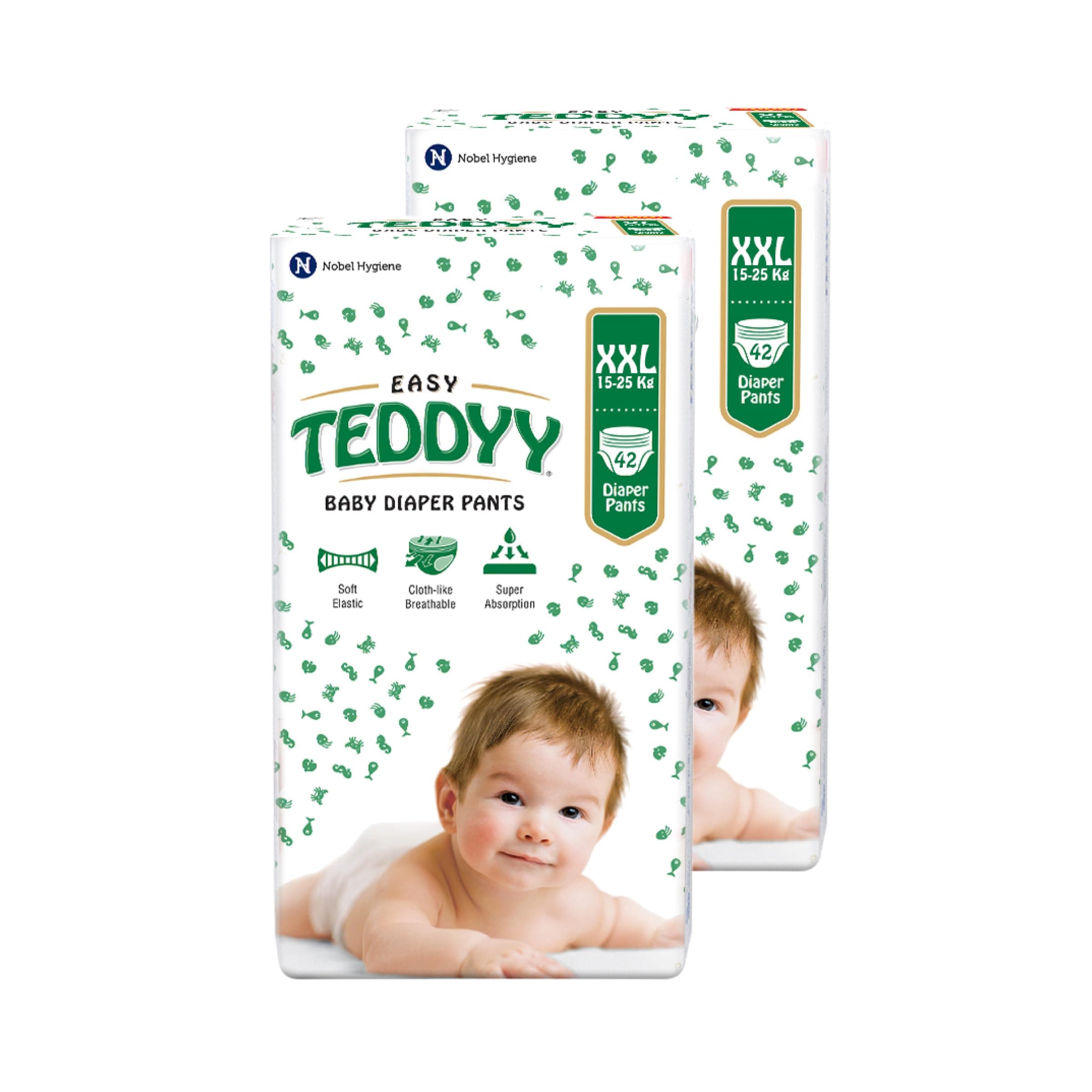 TEDDYY Easy Baby XXL Size Diaper Pant Style | 84 Count (Double Extra Large) |15-25 kgs (Pack of 2) | Long Protection Hours | Anti-Bacterial | Airy Breathable Fit | Rapid Soaker Channels with Wetness Indicator