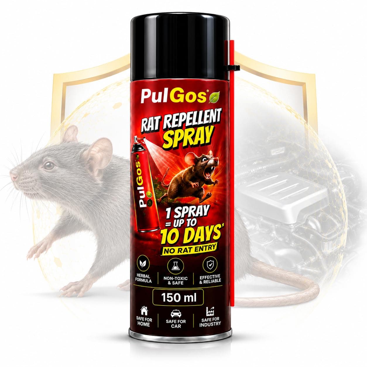 PulGos Rat Repellent Spray for Car, Home & Kitchen | Non-Toxic Formula
