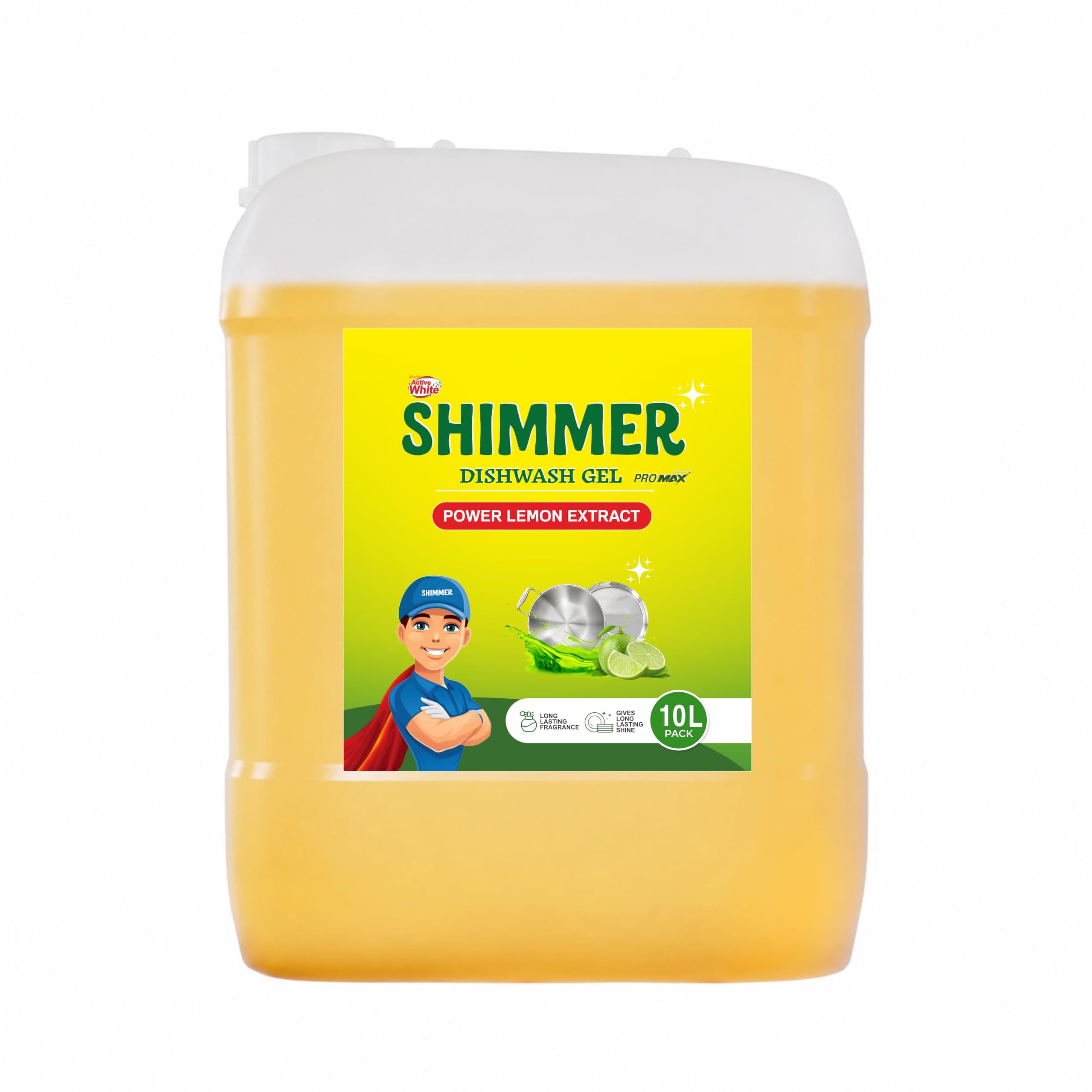 Shimmer Pro Max Dishwash Gel - 10L | Professional Formula | Mega Refill Pack for Heavy Usage | Removes Tough Oil & Food Residue | Lemon Fresh