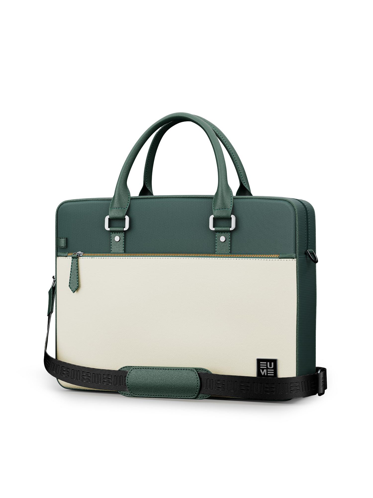 EUME Commute Laptop Bags for Men & Women Office Use| Gift | with Padded Compartment | Vegan Leather & Nylon Fabric | Fits Up to 15.6" Laptop & MacBook, 11L, Forest White
