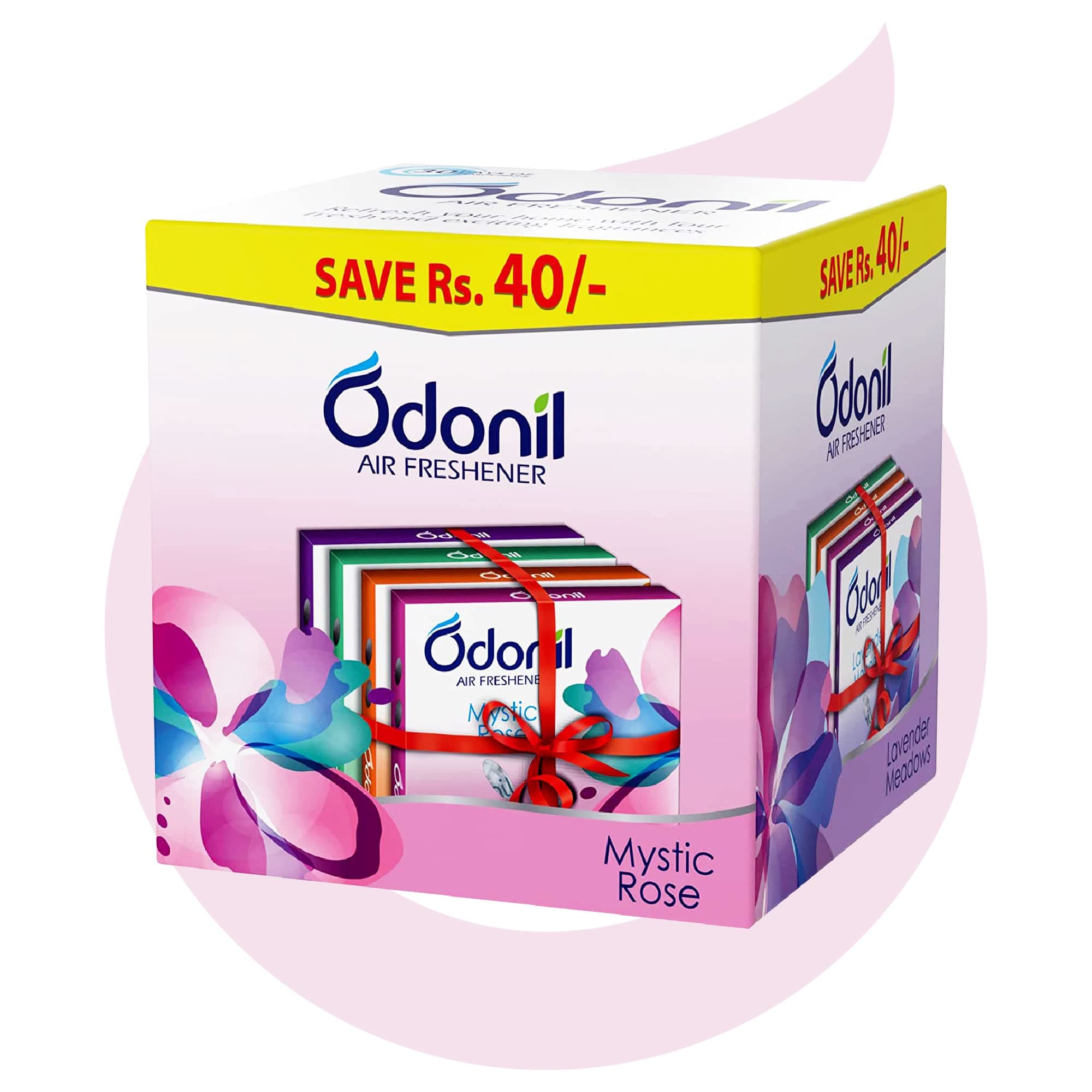 Odonil Bathroom Air Freshener Blocks 192g (48g x 4) | Mixed Fragrances (Jasmine, Lavender, Orchid, Rose)| Long Lasting 30 Day Freshness | Removes Mal Odours