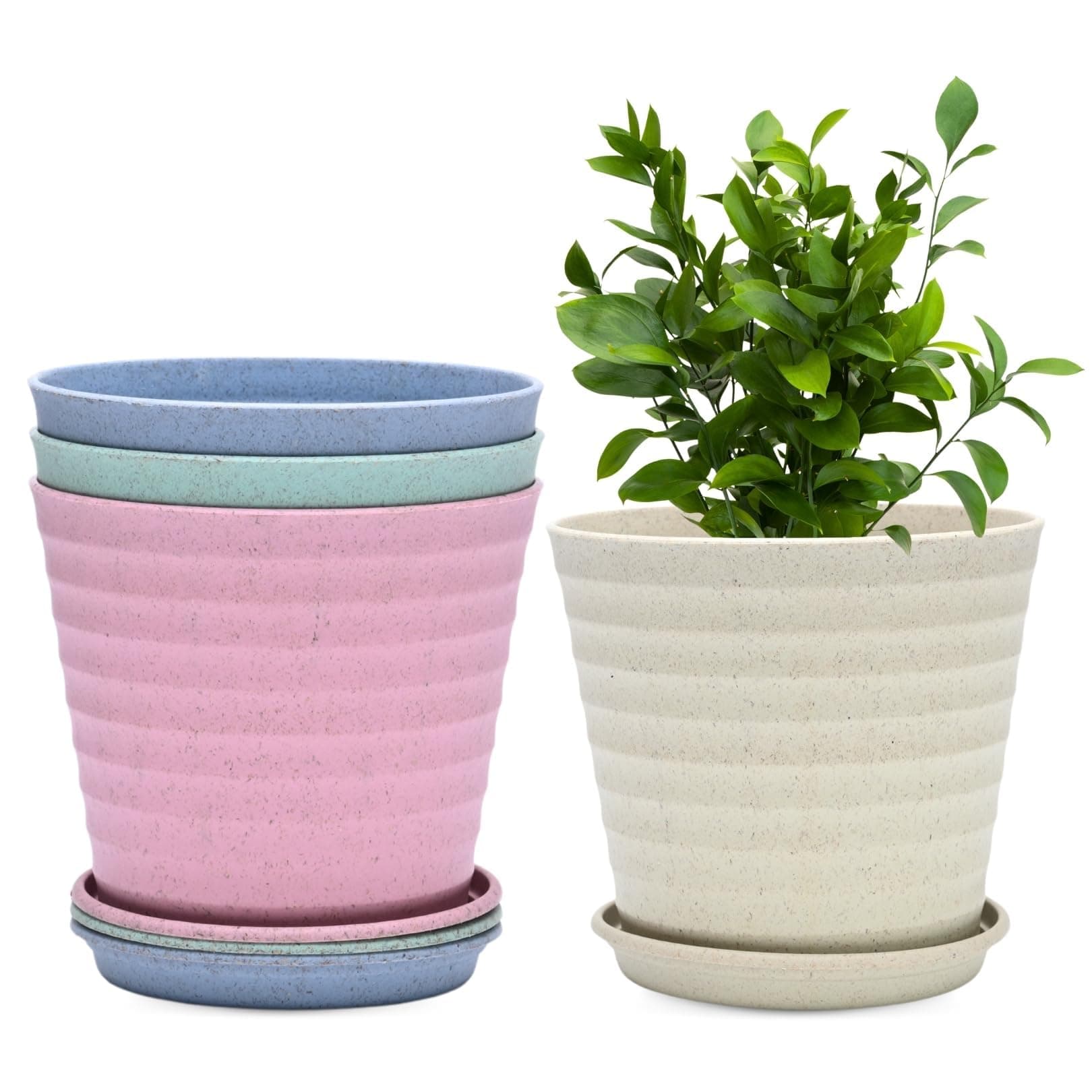 Eha Earth-Friendly Linea 7.5 Inch Plant Pot Made with Rice Husk, Pack of 4