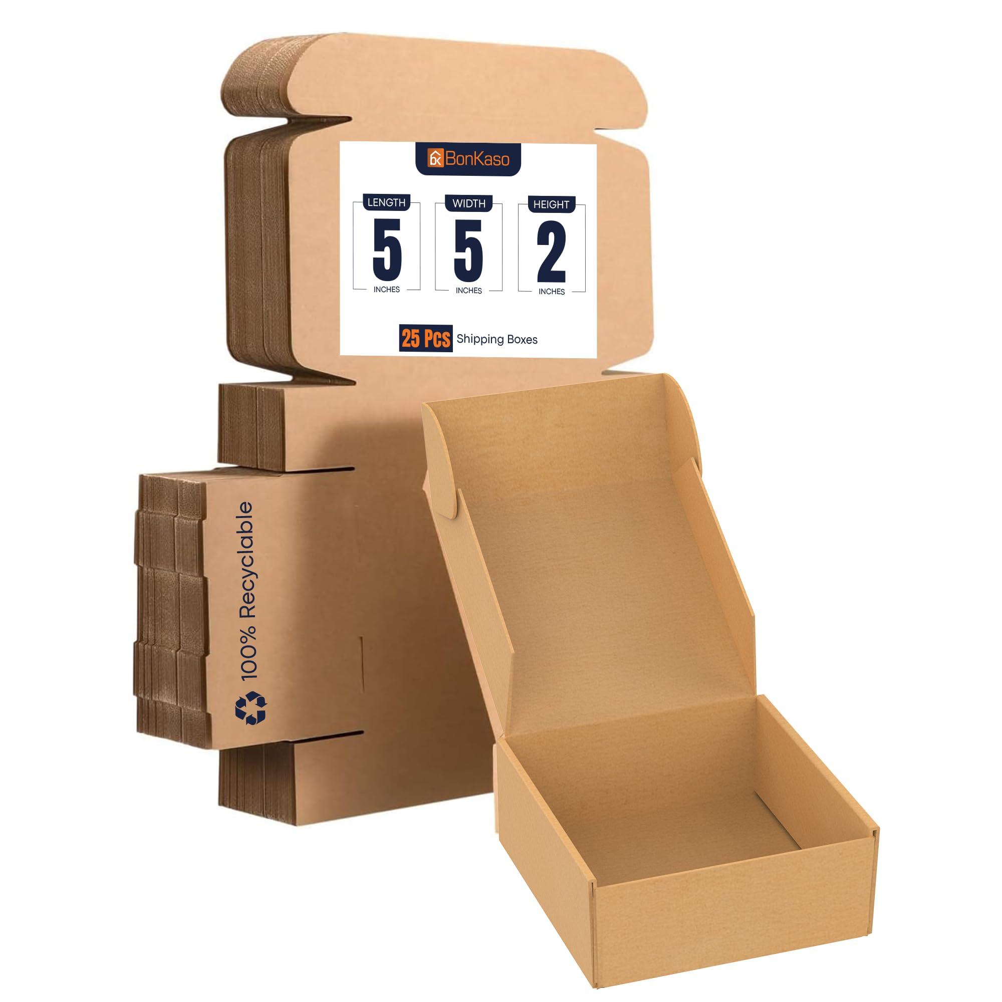 BonKaso 3 Ply Brown Flap Corrugated Boxes for Packaging | 5"x5"x2" (Pack of 25) | Cardboard Packing Boxes for Shipping, Moving & Storage | Carton Box for Courier & Goods Transportation