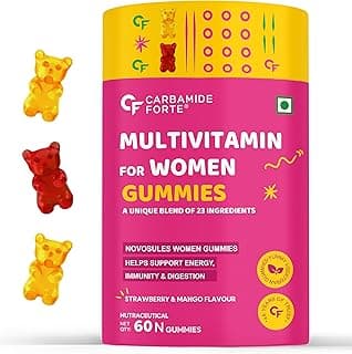 Carbamide Forte Multivitamin Gummies for Women | Multivitamin for Women' s Hair, Skin & Nails, with Biotin & Antioxidants for Immunity & Probiotics for Digestion | 23 Ingredients - 60 Veg Gummies
