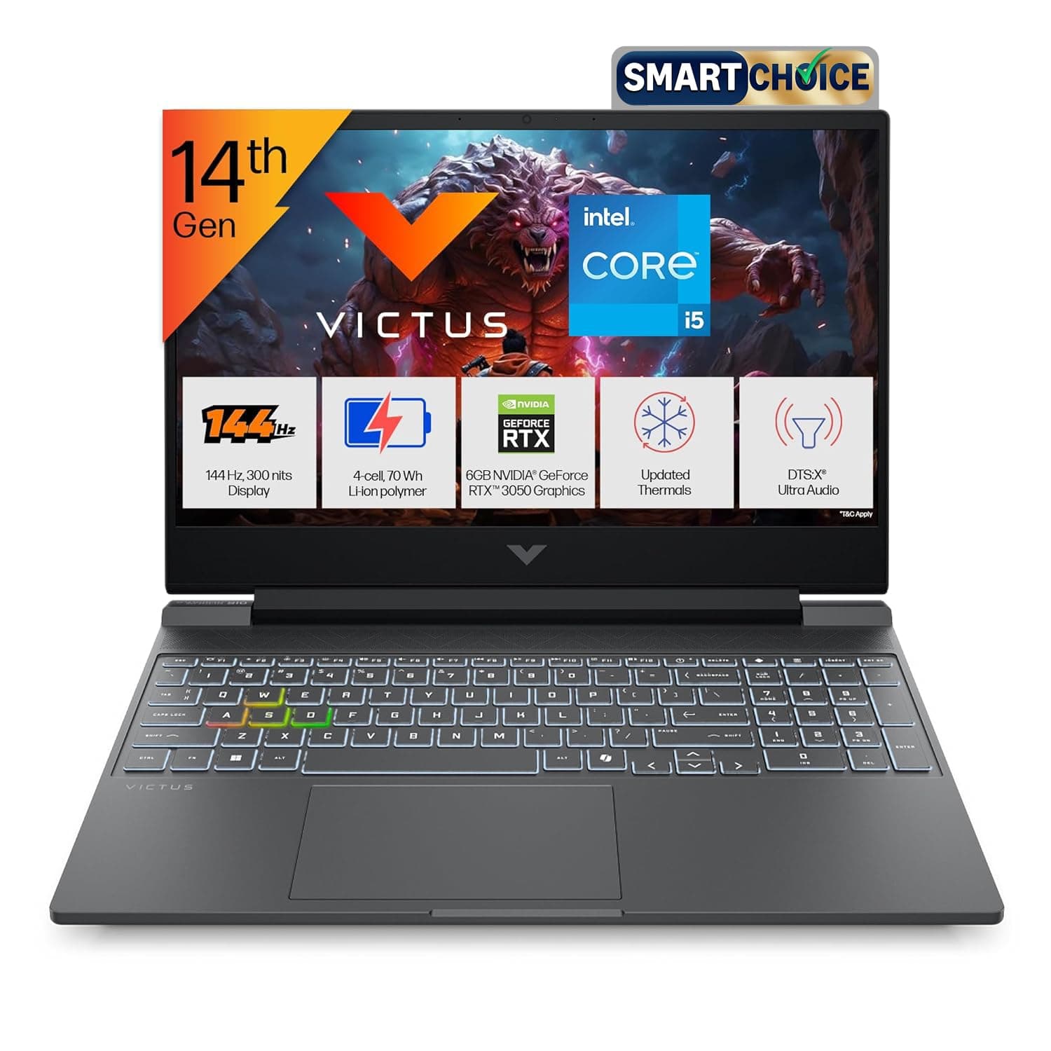 HP Smartchoice Victus, 14th Gen Intel Core i5-14450HX, 6GB RTX 3050, 24GB DDR5(Upgradeable) 512GB SSD, 144Hz, 300 nits, 15.6''/39.6cm, Win11, Office 24, Mica Silver, 2.3kg, fa2303/15tx, Gaming Laptop