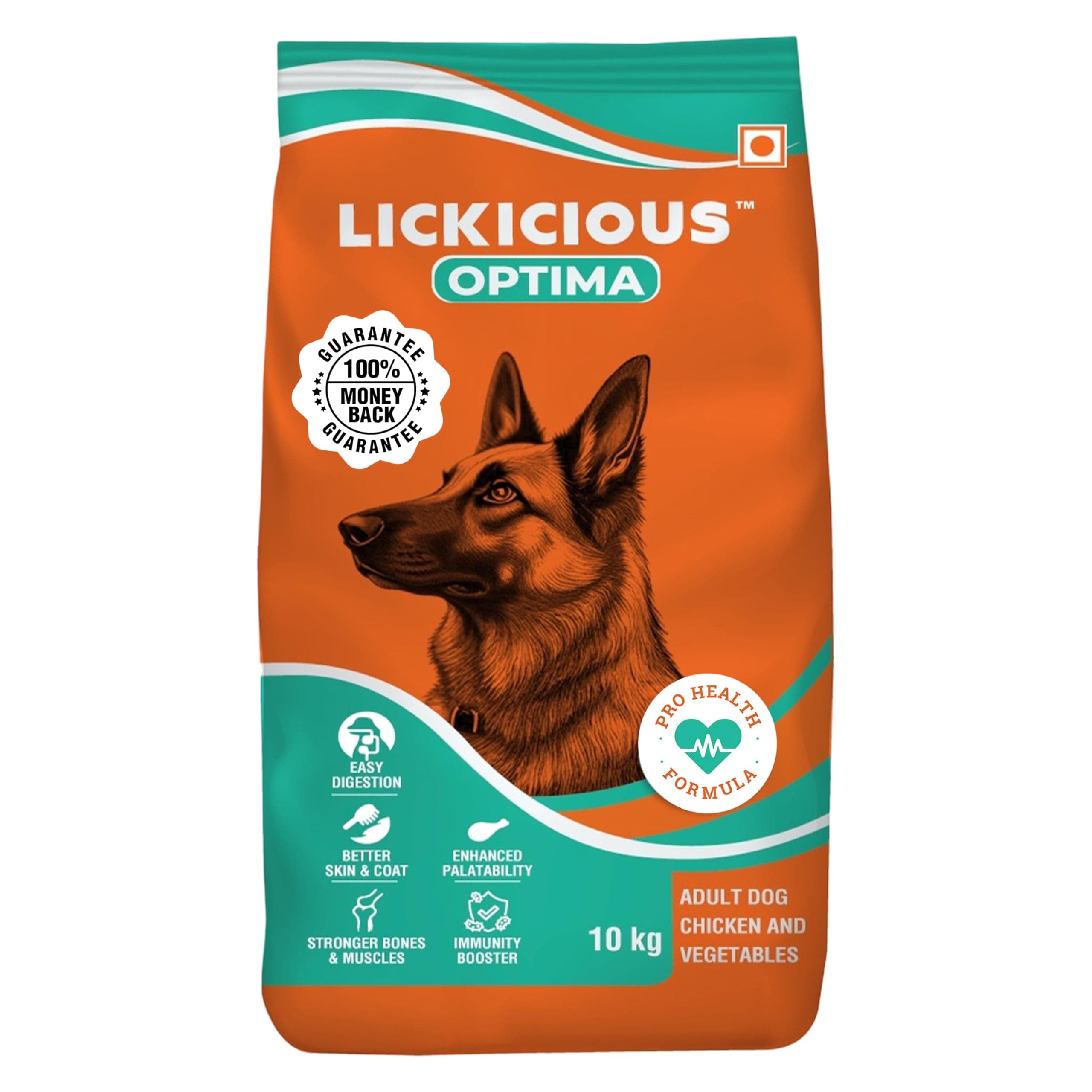 LICKICIOUS Optima Dry Dog Food Adult 10 KG | Chicken & Vegetable | Complete and Balanced Optimum Nutrition for Pedigree Dogs | Great Taste & Easy Digestion