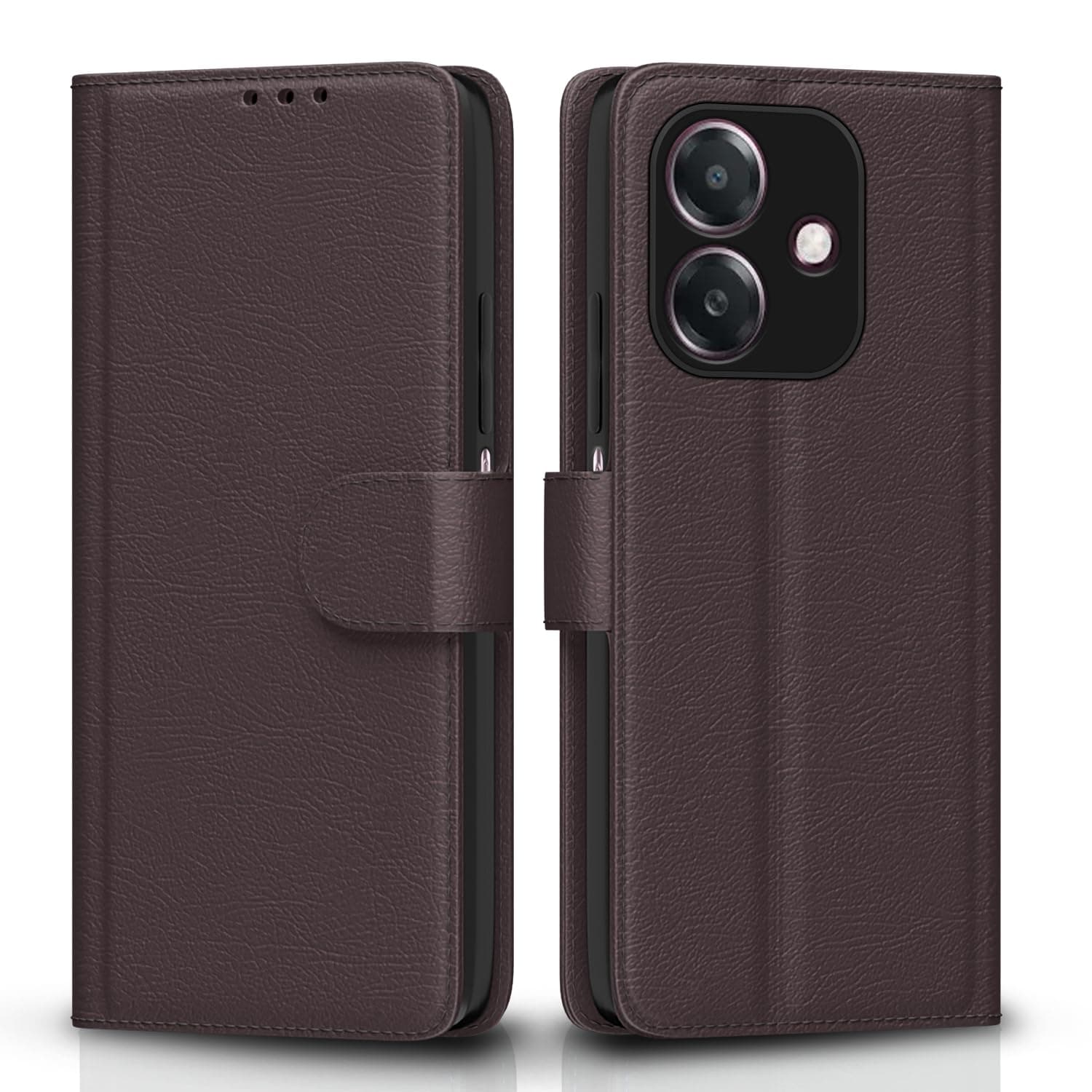 Pikkme Flip Cover Leather Finish | Inside TPU with Card Pockets | Wallet Stand and Shock Proof | Complete Protection Flip Case for Oppo A3x 5G / A3x 4G / A3 5G (Coffee)