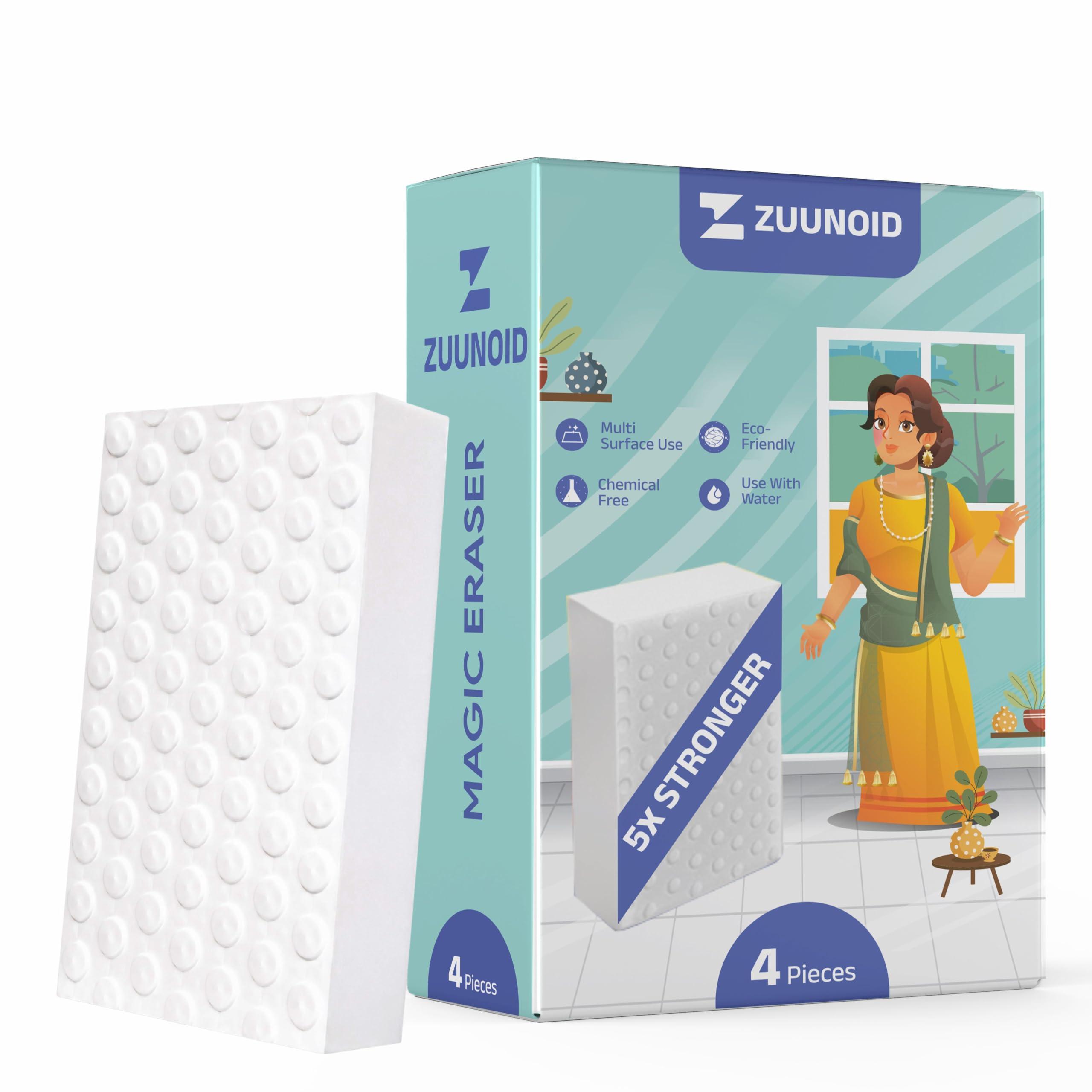 ZUUNOID Magic Eraser Cleaning Sponge | Pack of 4 | Chemical-Free, Multi-Purpose Wipe for Effortless Cleaning of Kitchen, Bathroom, Walls, Shoes & More – Tough on Stains, Gentle on Surfaces