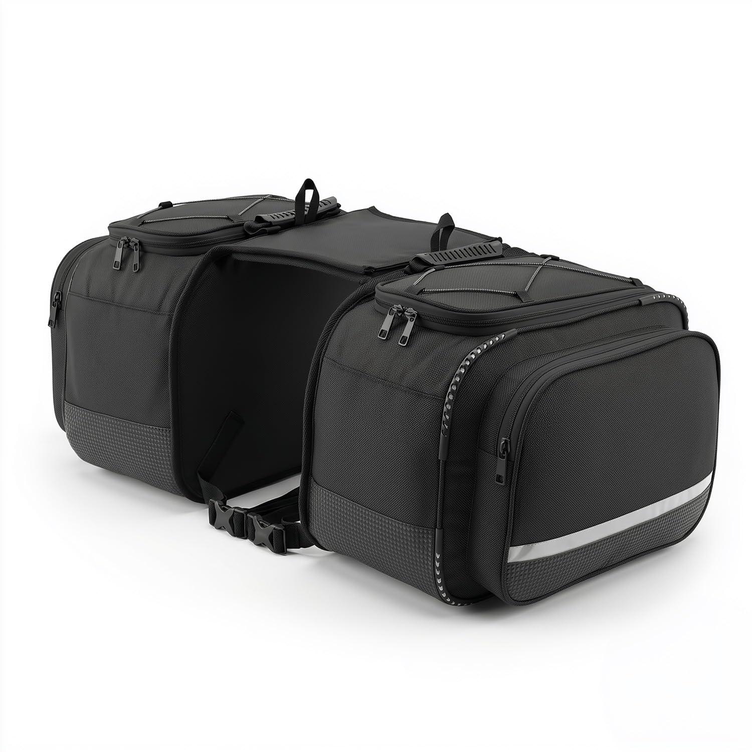 FATMUG Motorcycle Saddle Bag with Rain Cover, Double Side Storage for Travel, Polyester- 50L Black
