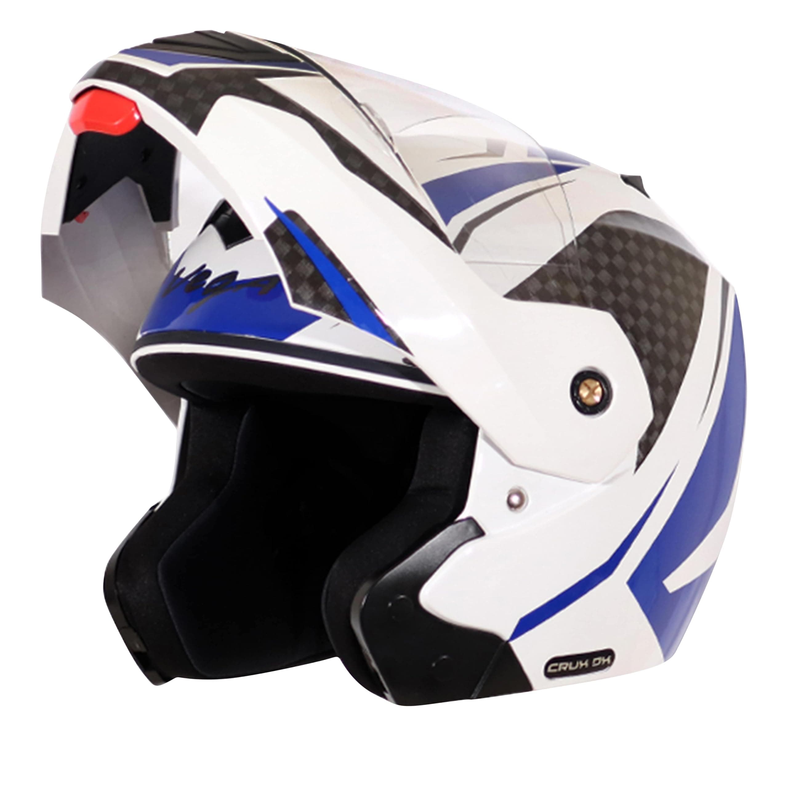 Vega Crux Dx Checks ISI Certified Gloss Smooth Finish Flip-Up Helmet for Men and Women with Clear Visor(White Blue, Size:M)