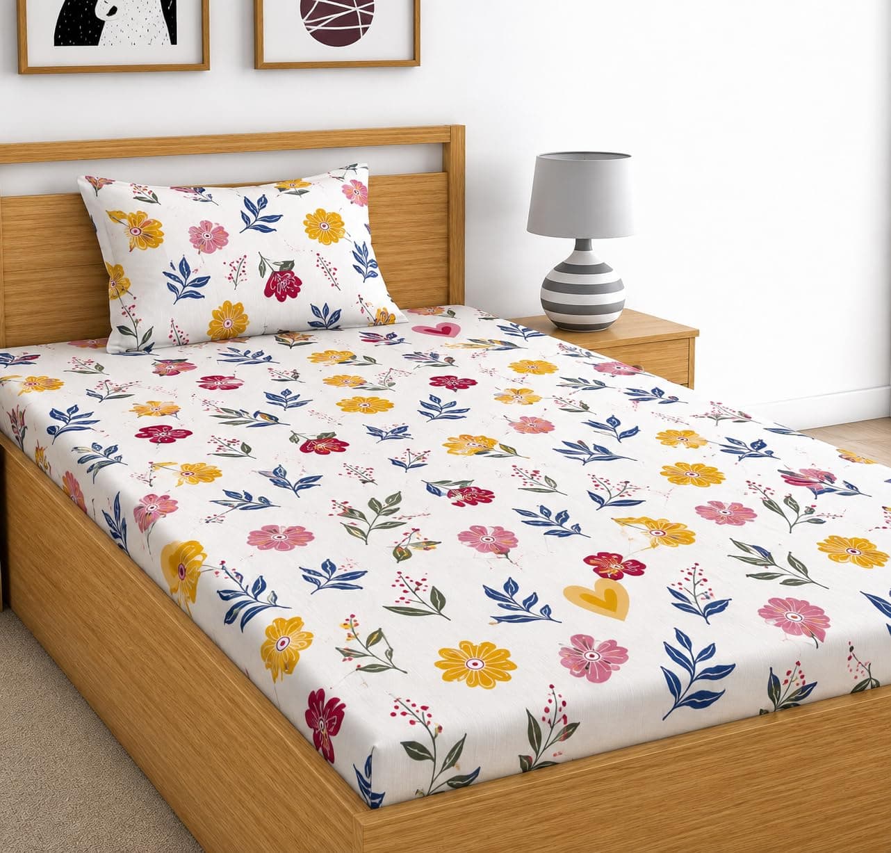 DECORUM Glace Cotton Single Bedsheet with 1 Pillow Cover | Soft, Durable, Lightweight & Skin-Friendly Fabric| Suitable for Single/Diwan Bed Size