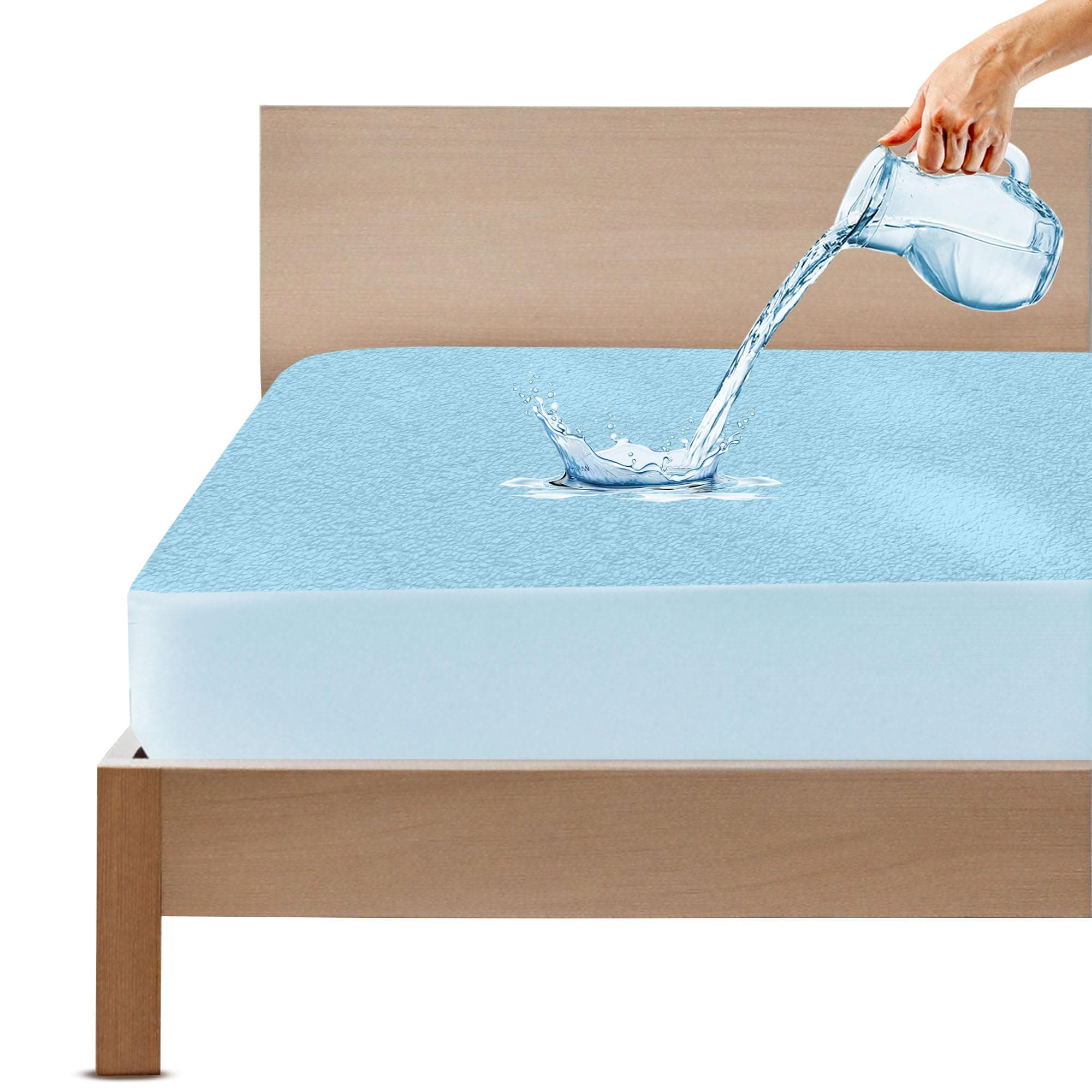 GADDA CO Cotton Feel Terry Ultra Soft 100% Waterproof Single Bed Mattress Protector | Bed Cover Single Bed Breathable & Hypoallergenic | All Sides 360° Elastic Fitted Cover| 75x36 in (6.25x3 ft), Blue