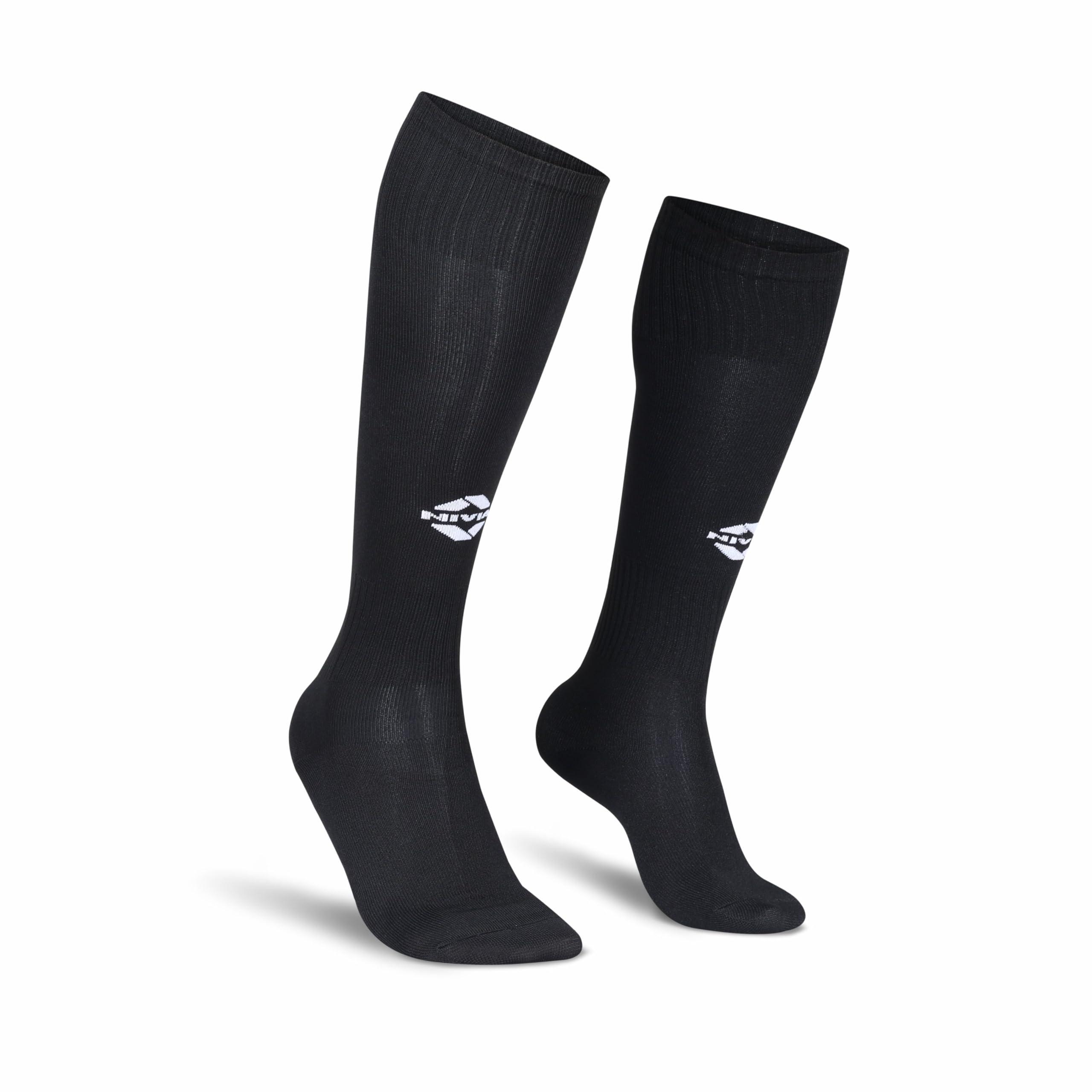 Nivia Plain Encounter Football Stockings, Micro Yarn Stockings, for Men & Women, Knee Length Stockings, Football Socks, Soccer Socks, (Black/White) Size-L