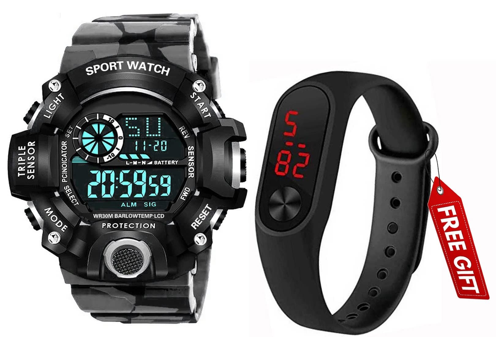 Acnos® Premium Brand - Digital Watch with White Shockproof Multi-Functional Automatic 5 Color Army Strap Waterproof Digital Sports Watch for Men's Kids Watch for Boys - Watch for Men Pack of 2
