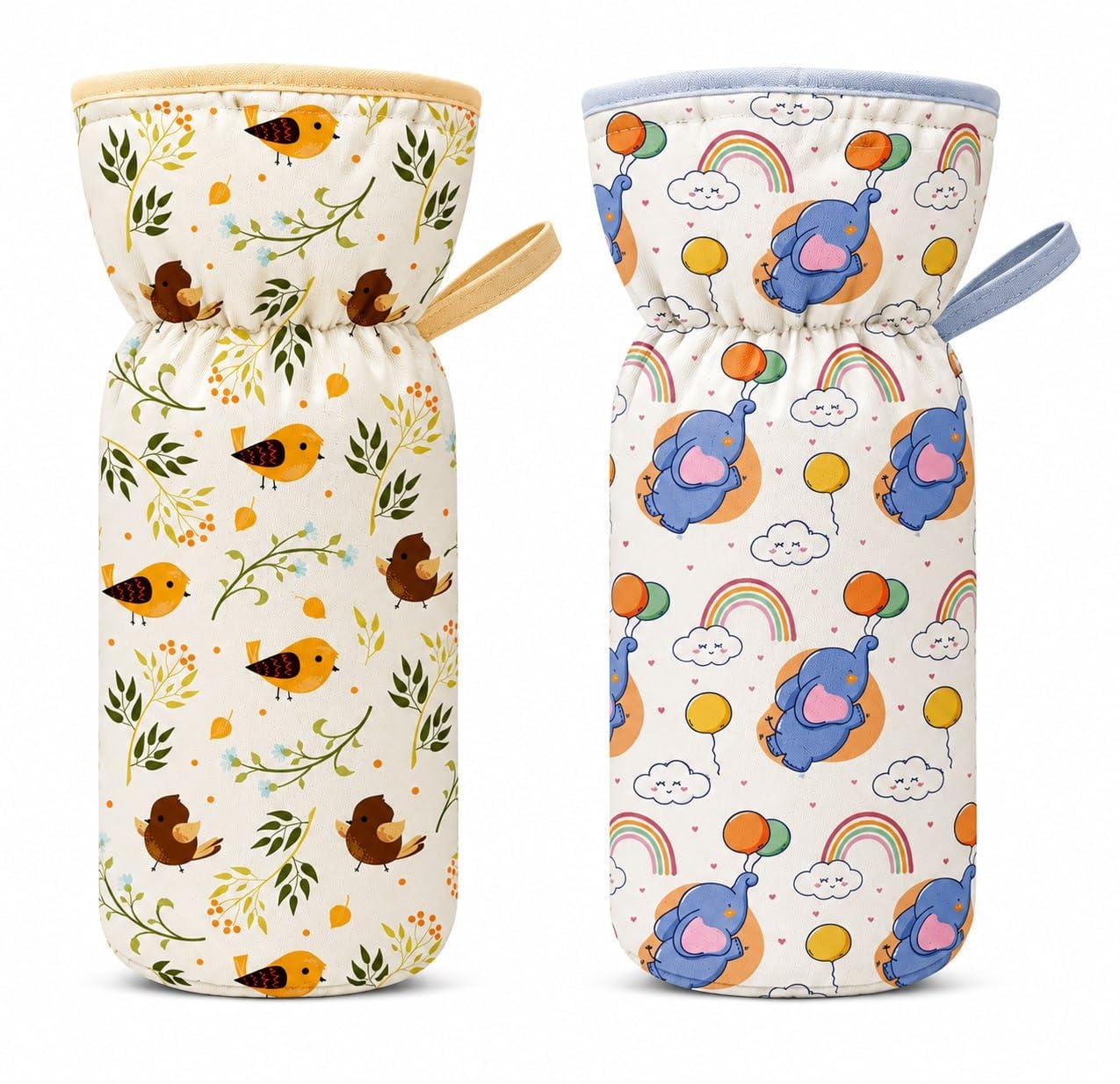 Novo Baby Soft Plush Baby Bottle Feeding Cover Tote Bag Carrier Bag Bottle Cover with Strap Pack of 2 (Vally)