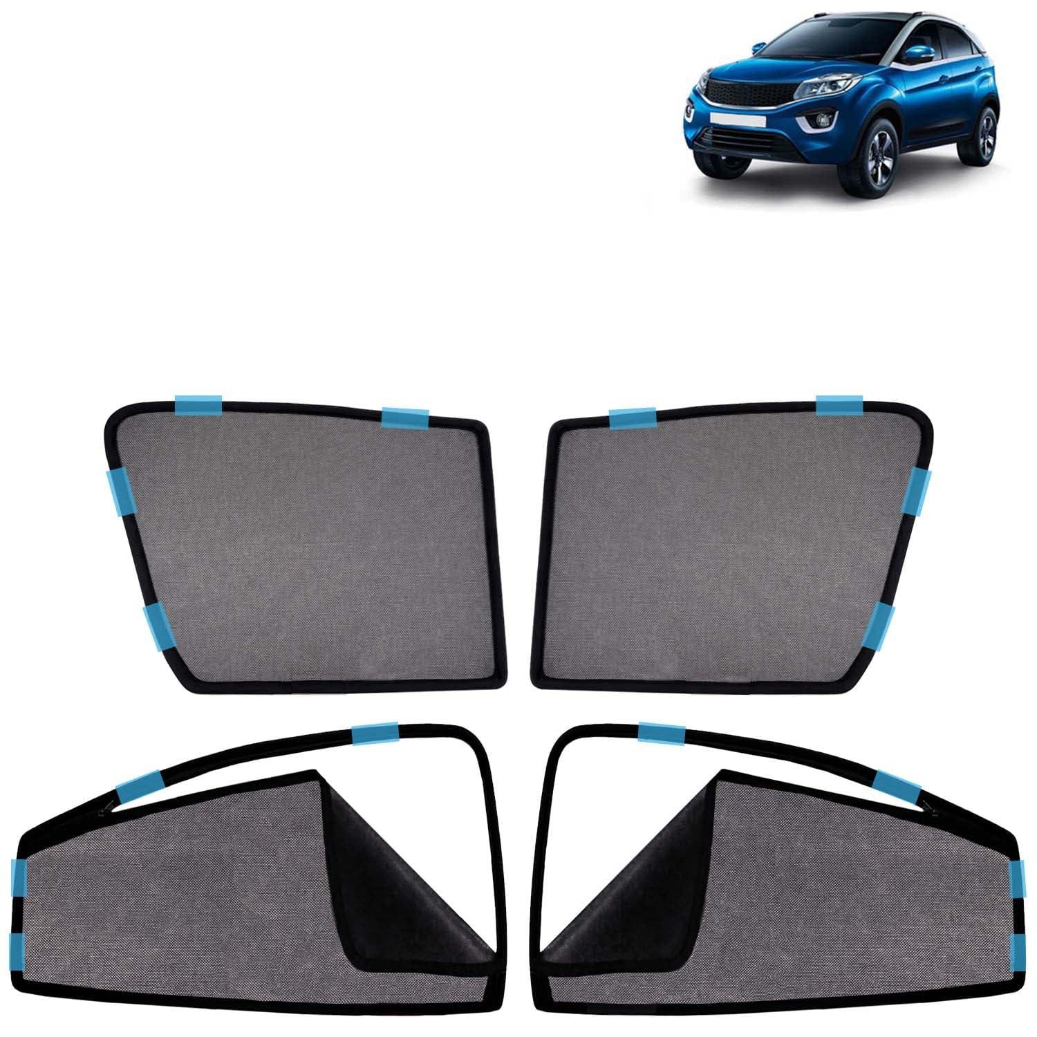 KINGSWAY Car Sun Shade Curtains Only Compatible with Tata Nexon (2017 to 2019) | Front Window in Half Cut and Rear in Zipper (Magnetic) | UV & Heat Protection | Pack of 4 Pcs