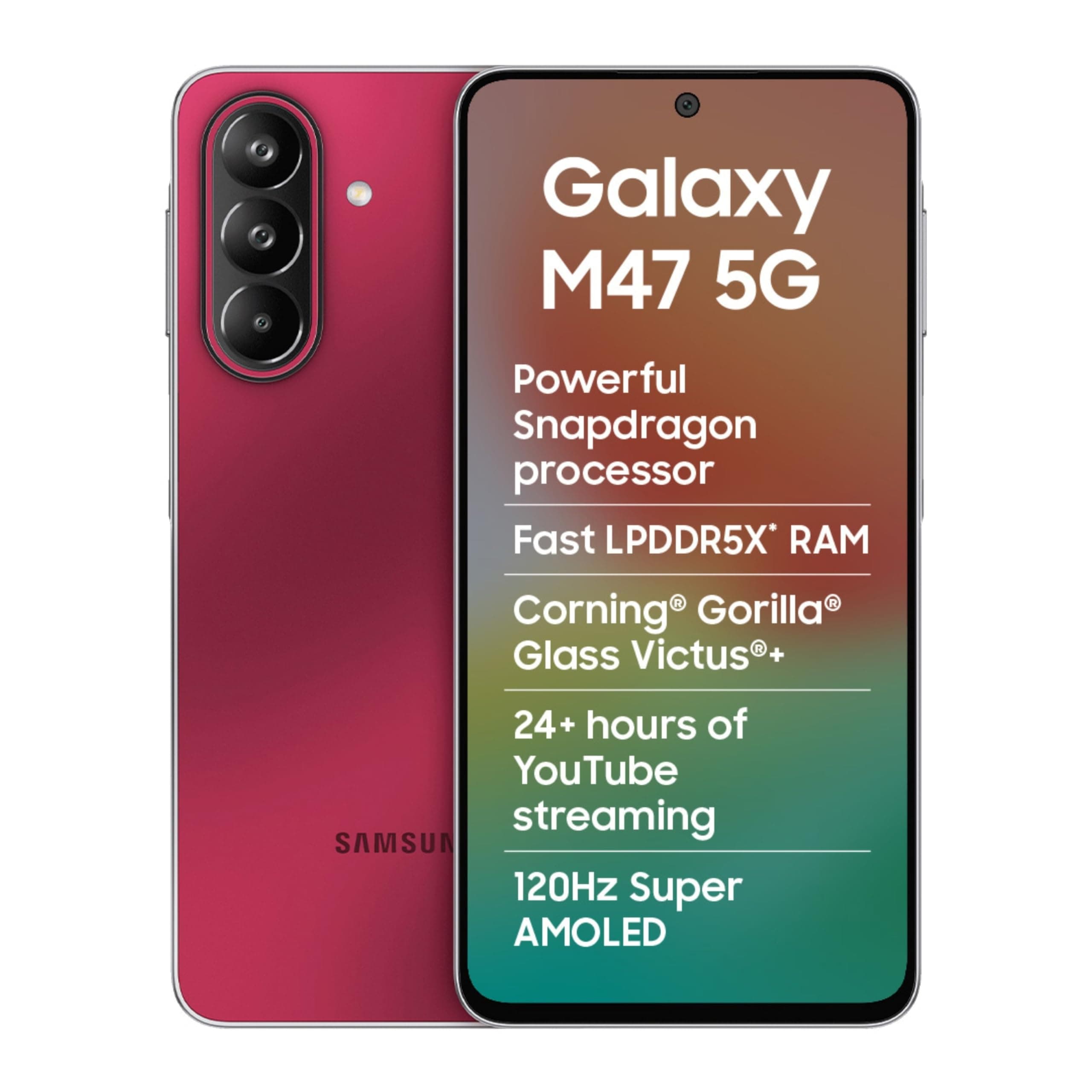 Samsung Galaxy M47 5G (Rogue Red, 6GB RAM, 128GB Storage)| Powerful Snapdragon Processor| Fast LPDDR5x RAM,UFS 3.1 Storage| Gorilla Glass Victus+| IP64| Super AMOLED Display| 50MP OIS| AI| Gemini Live