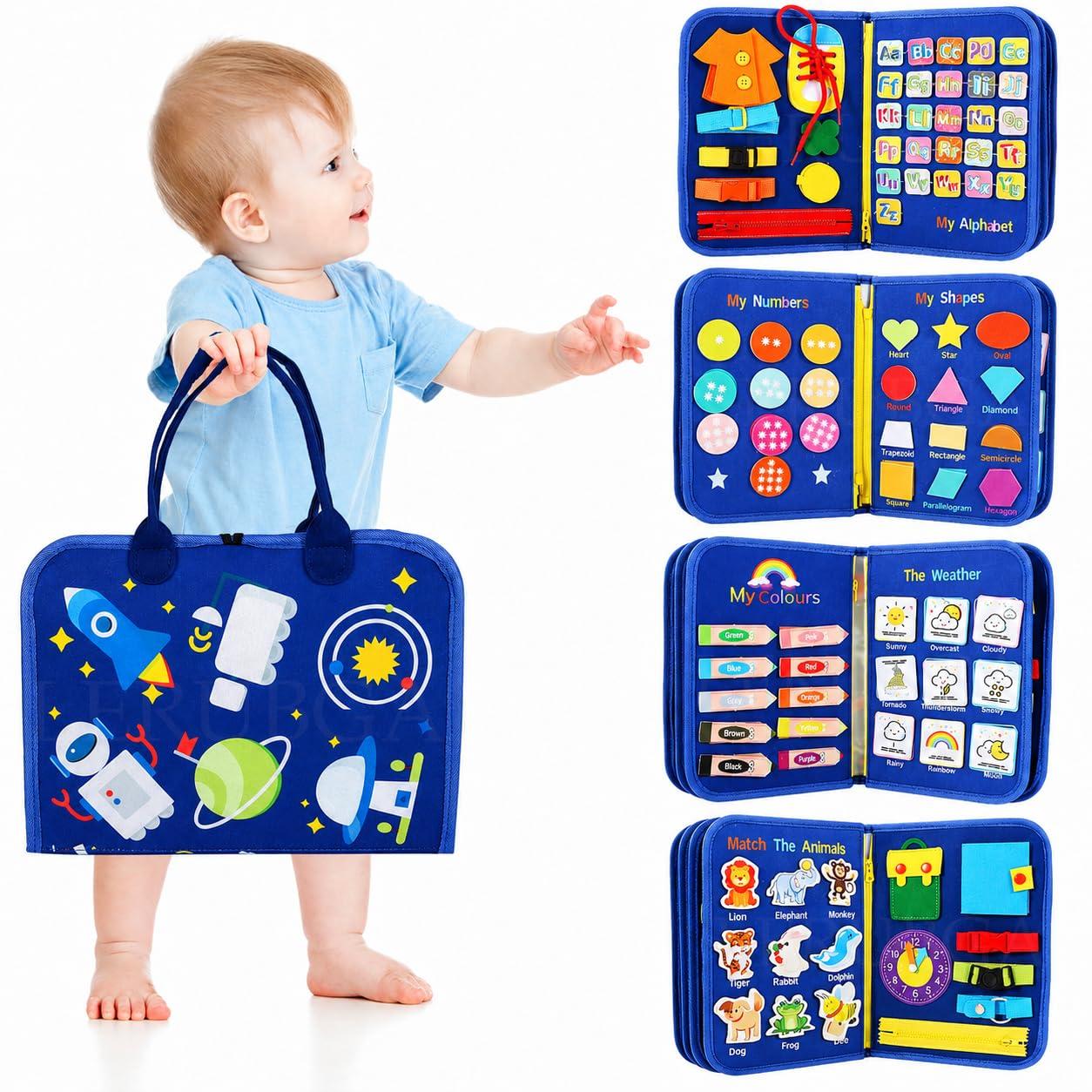 LERUBGA 12 in 1 Toddler Busy Binder Learning Educational Board for Kids Sensory Board Preschool Education Learning Fine Motor Skills Montessori Busy Board Educational Busy Book for Learning