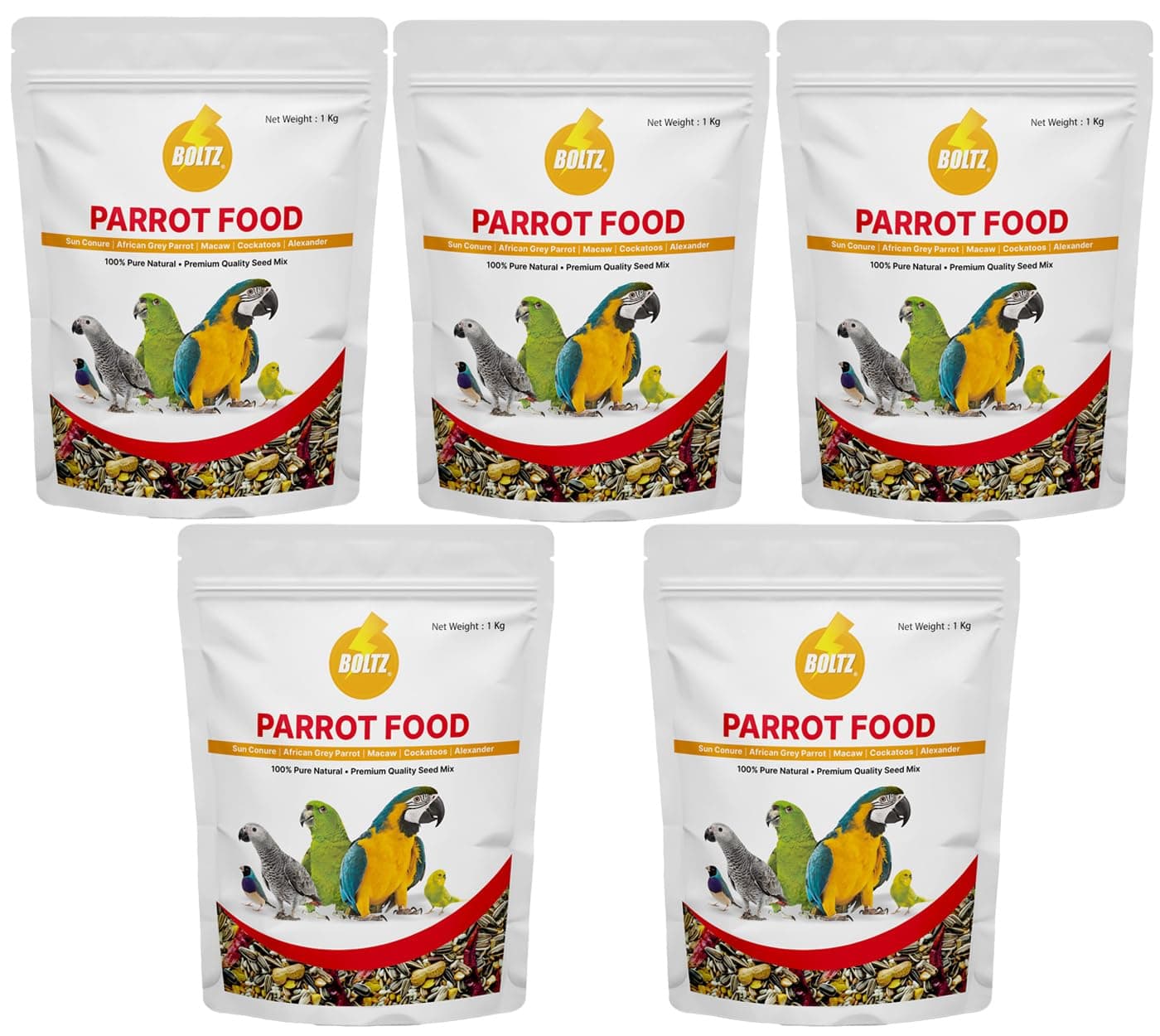 BOLTZ Mix Seed Food for Big Parrot,African Grey Parrot,Sun Conure,Macaw,Lovebird and Alexander - All Life Stages Mix Seeds (5 Kg Pack)