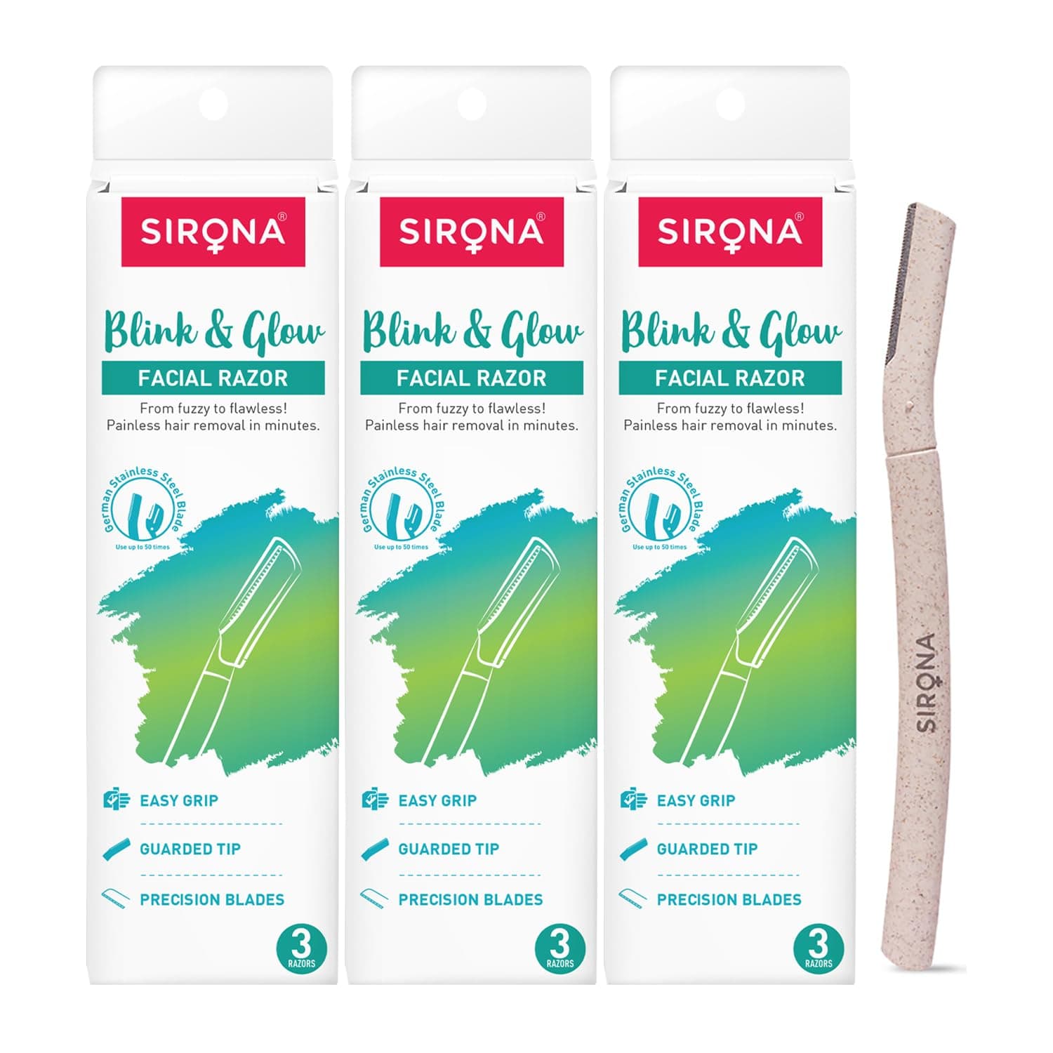Sirona Reusable Face Razor for Women Facial Hair- 9 Razors | Painless Facial Hair Removal | Eyebrow Shaper | For Eyebrows, Upper Lip, Forehead, Peach Fuzz, Chin and Sideburns | Dermaplaning Tool