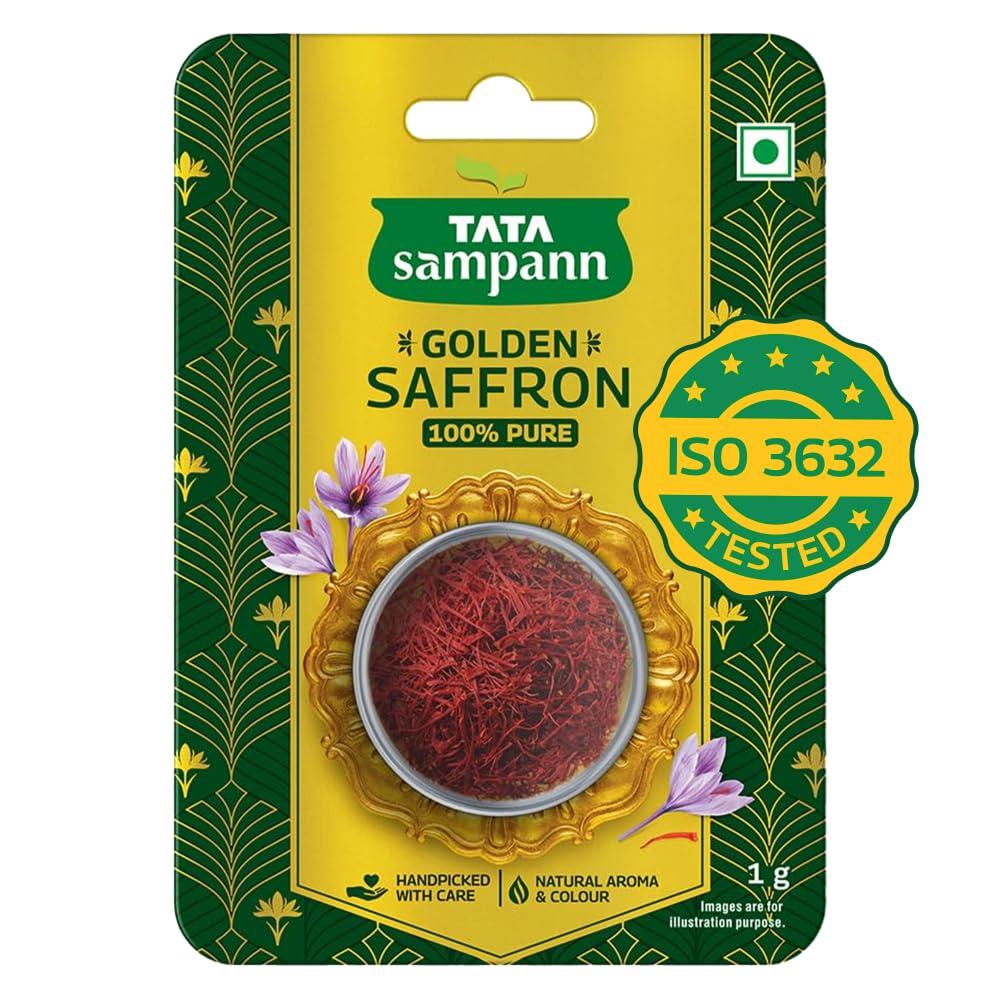 Tata Sampann Golden Saffron, 1g, Natural Aroma & Colour, Pure & Natural Kesar, ISO 3632 Tested