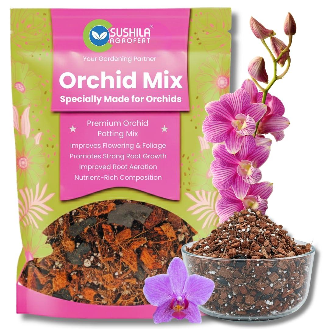 Sushila Agrofert Orchid Potting Mix 1KG | Chunky Orchid Potting Soil Mix for Healthy Roots & Flower Boost | Growth Booster Hydroponics & Soil Amendment for Indoor & Outdoor Orchids Drainage-Aeration