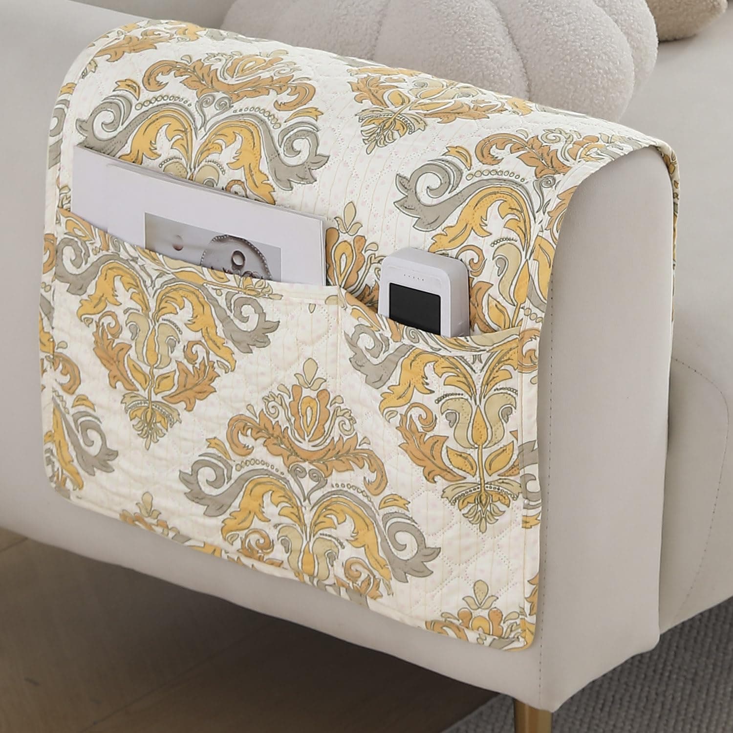 HOKIPO VivaCasa Sofa Armrest Cover, 2 Pc, Damask Beige