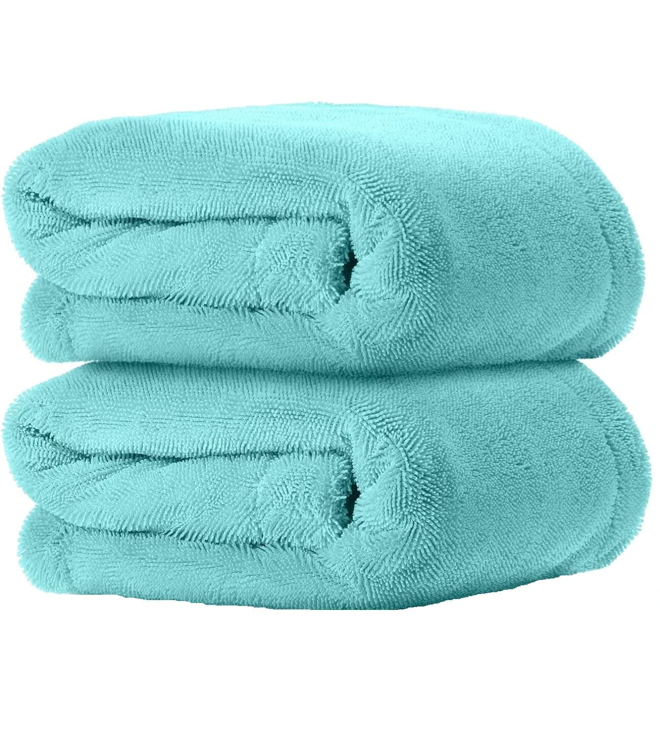Auto Hub Microfiber Cloth for Car Cleaning, 1200 GSM Twisted Loop, Double Sided, Super Absorbent Towel, Edgeless Design with Plush Pile, Thick & Lint Free (40CM x 40CM, 2 Pc), Light Blue