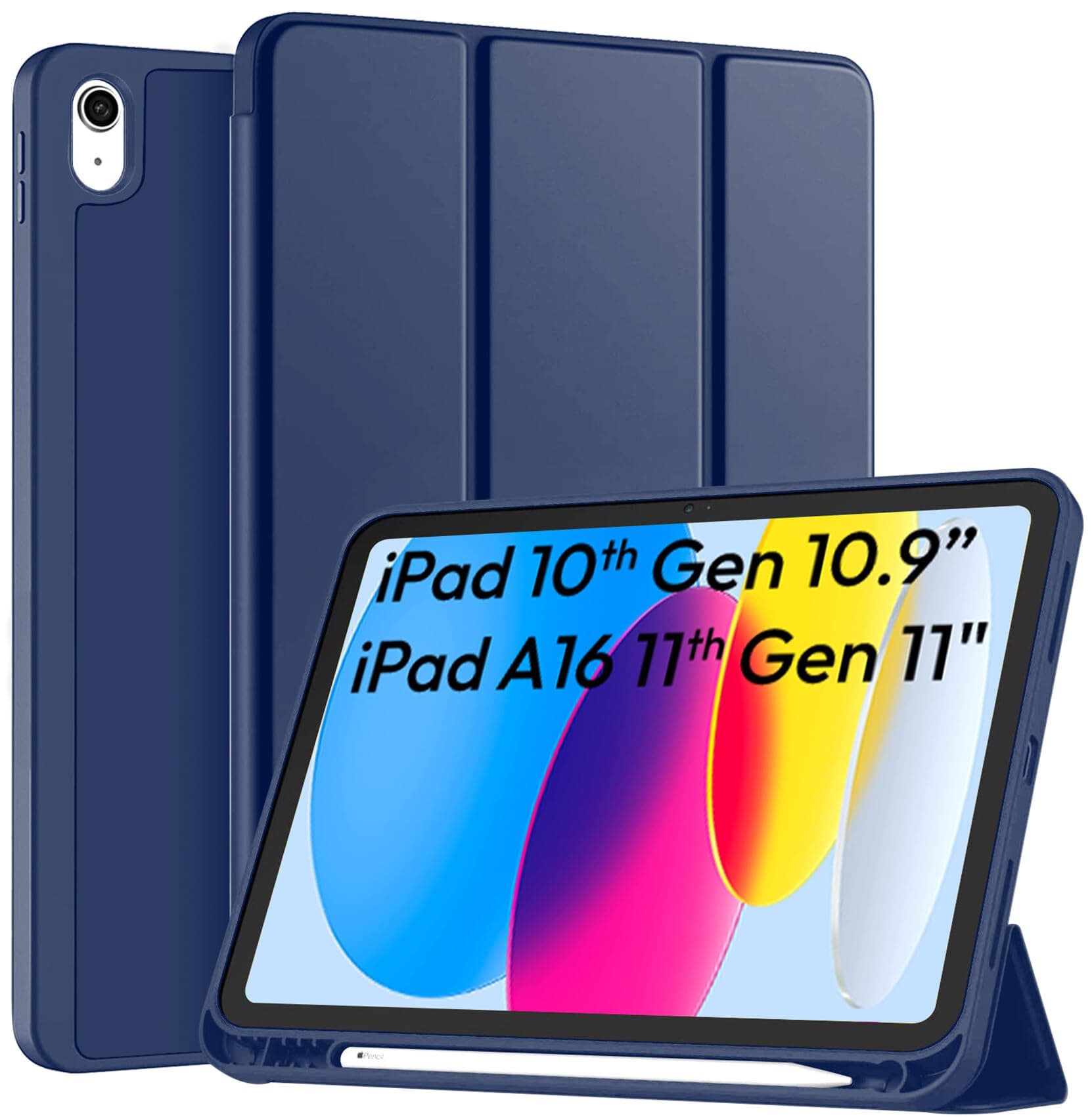 Robustrion Case for iPad 11th Gen (A16) / 10th Generation Cover Case (2025/2022), Smart Flexible Trifold Flip Stand Cover [Pencil Holder] for iPad 10th Gen / 11th Generation [Auto Sleep Wake] - Navy