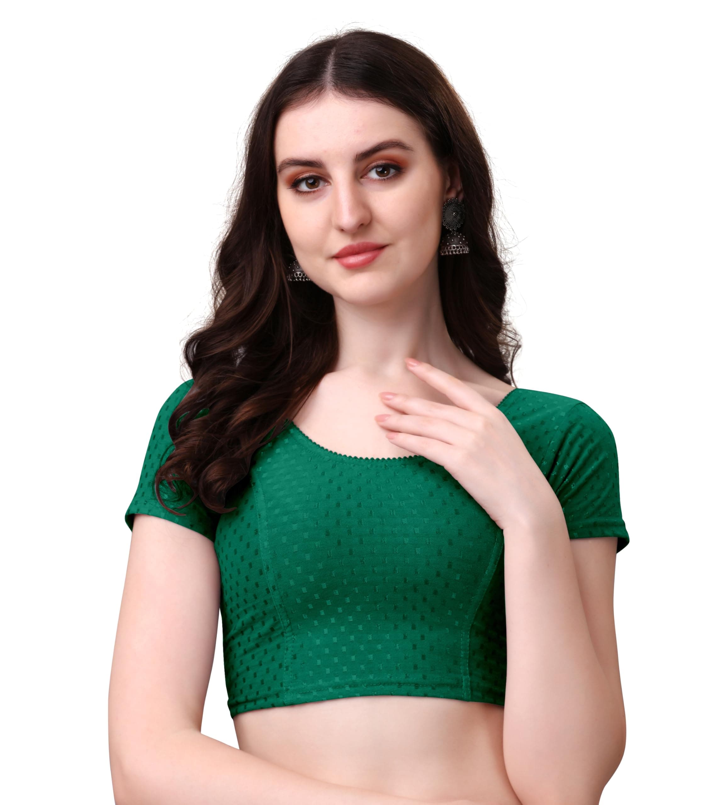 Mogsa Women's Stretchable Cotton Saree Blouse | Readymade Stitched Blouse | Round Neck | Short Sleeve | Soft & Comfortable Ethnic Blouse for Saree Wear (Light Green, 28)