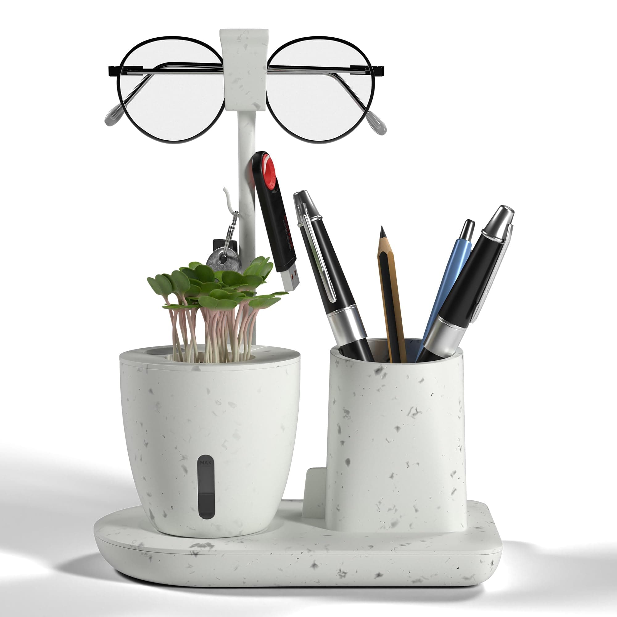 eo Pen Stand for Study Table | Self Watering Plant Pot Desk Station White
