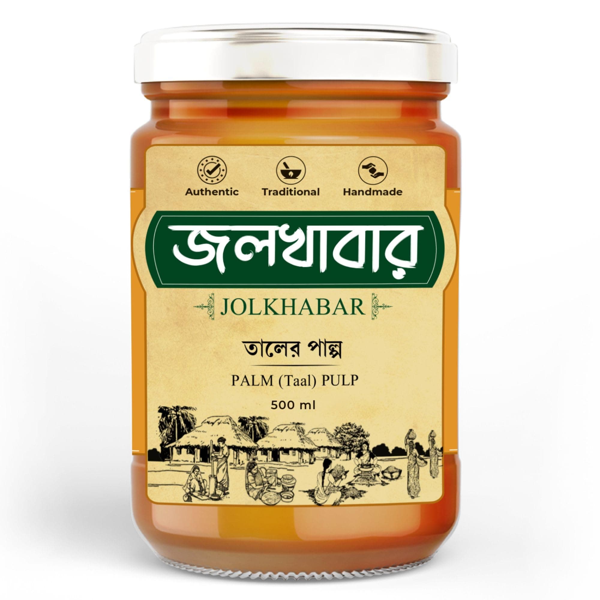 JOLKHABAR | Taal Pulp - Palm Pulp - Tal er Pulp | 500 ml Pack | Readymade Taal er Pulp | Ready to eat Palm Pulp | Fresh & Pure - 100% Farm to Fork - 500 ml Glass Bottle Pack
