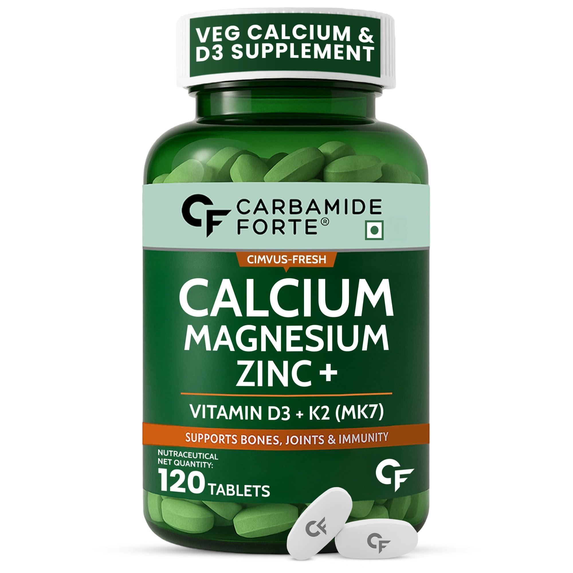 Carbamide Forte Veg Calcium And Vitamin D3 Tablets | Calcium Tablets For Women & Men | Magnesium Zinc Supplement With Vitamin D3 + K2 MK7 To Support Bones Health, Joints & Immunity - 120 Tablets