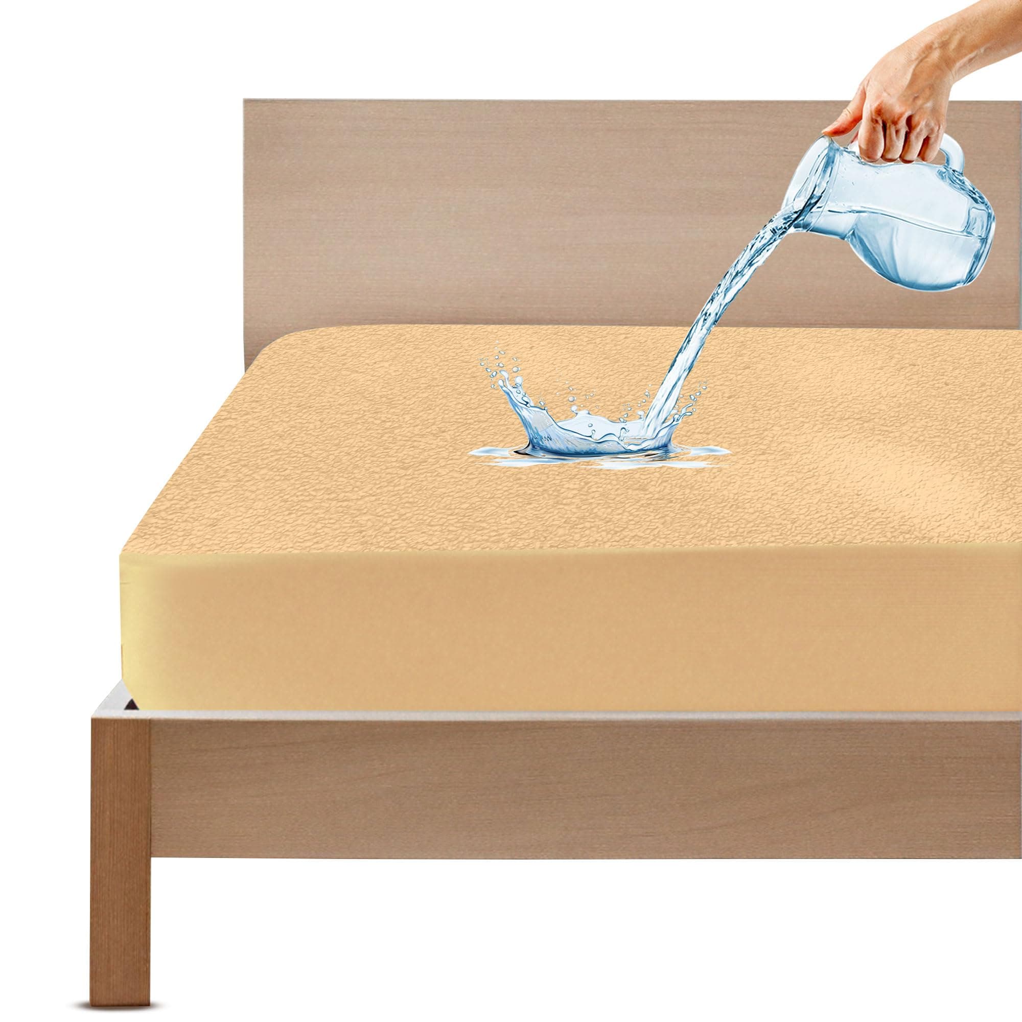GADDA CO 100% Waterproof Mattress Protector for Single Bed | 360° Elastic Fitted Cotton Feel Terry Bed Cover | Dust & Mite Resistant Single Bed Mattress Protector | 72x36 inch (6x3 ft), Beige