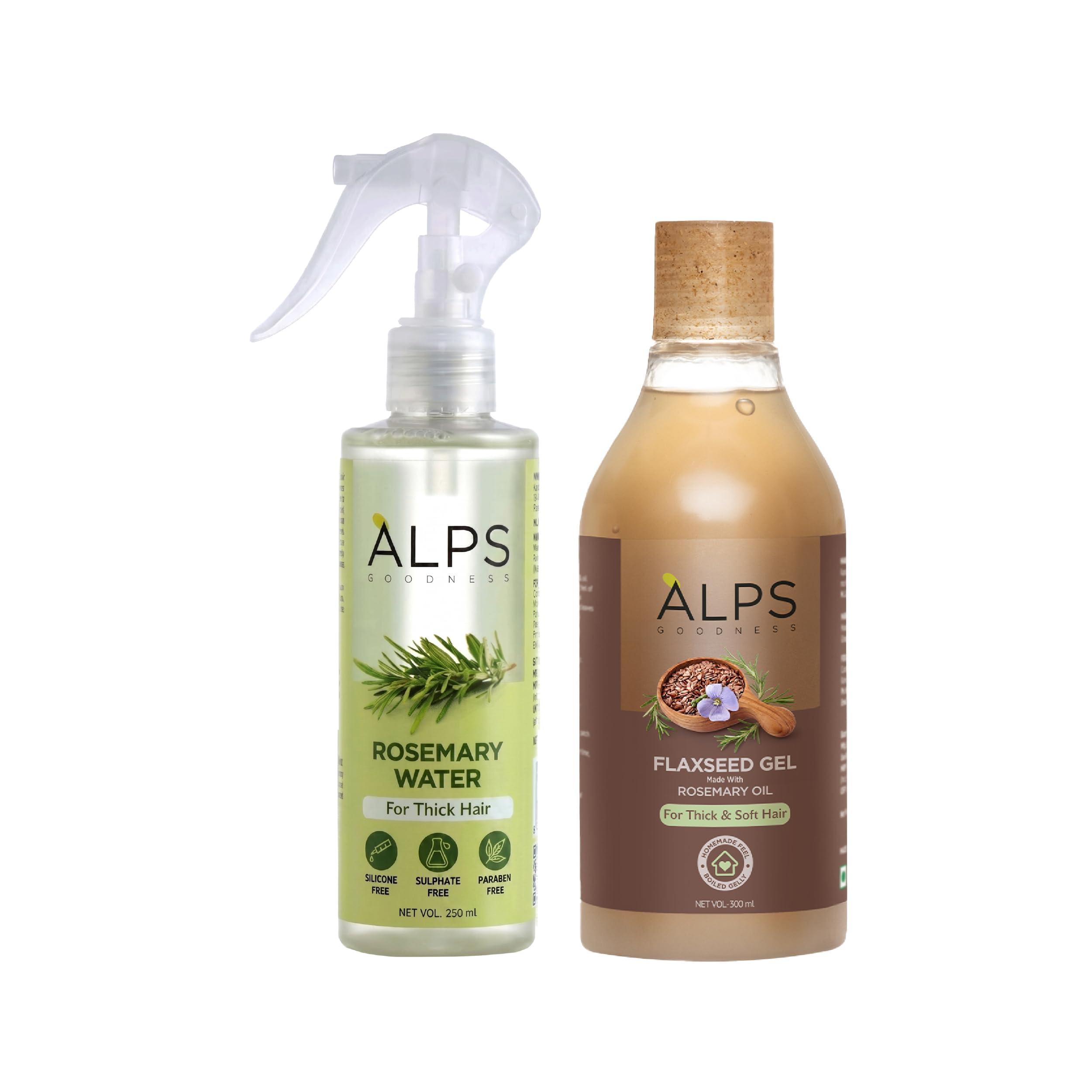 Alps Goodness Rosemary Damage Repair Duo: Rosemary Water Hair Spray (250ml) + Flaxseed Gel Infused (300ml)| Clinically Proven (In Vivo Tested) to Reduce Hair Fall & Promote Regrowth