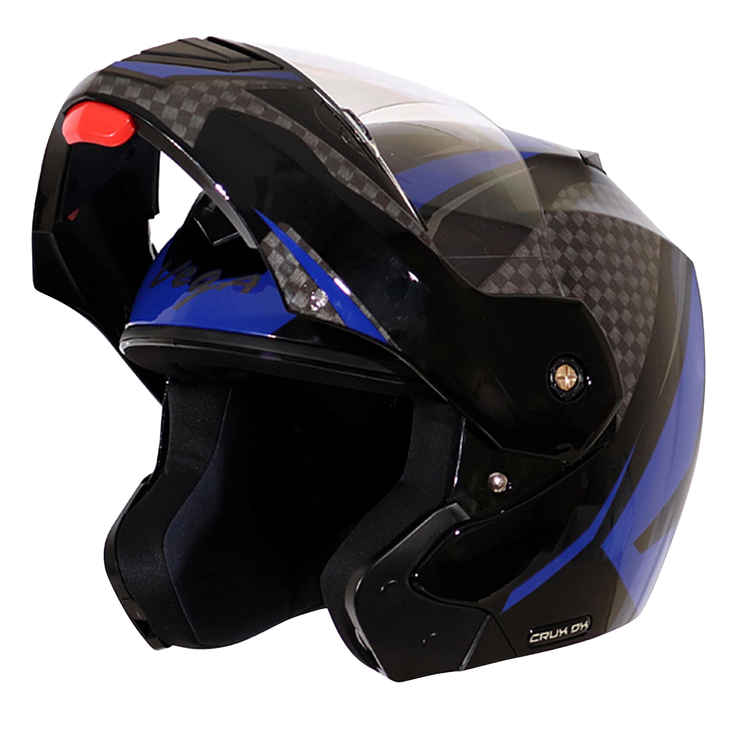 Vega Crux Dx Checks ISI Certified Gloss Smooth Finish Flip-Up Helmet for Men and Women with Clear Visor(Black Blue, Size:M)