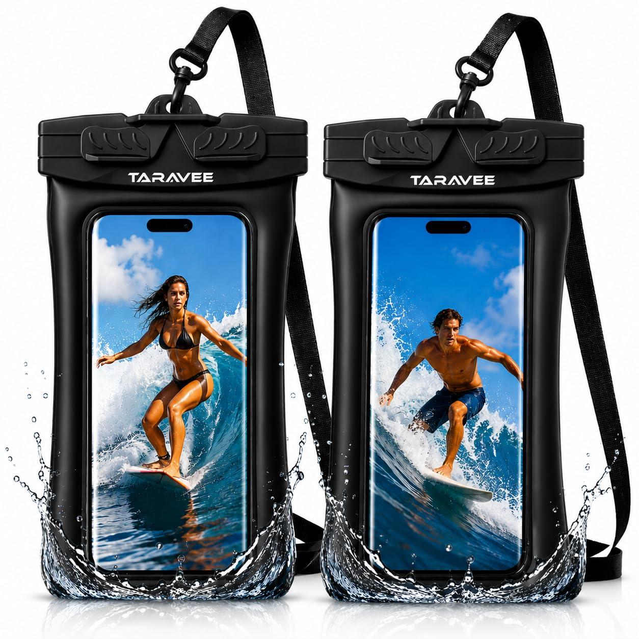 Waterproof Phone Pouch, IPX8 Universal Waterproof Phone Case Dry Bag with Lanyard for iPhone 14 13 12 11 Pro Max XR X XS SE 8 Plus Samsung S23 S22 Ultra S21 S10 S9 (Floating- Black - 2)