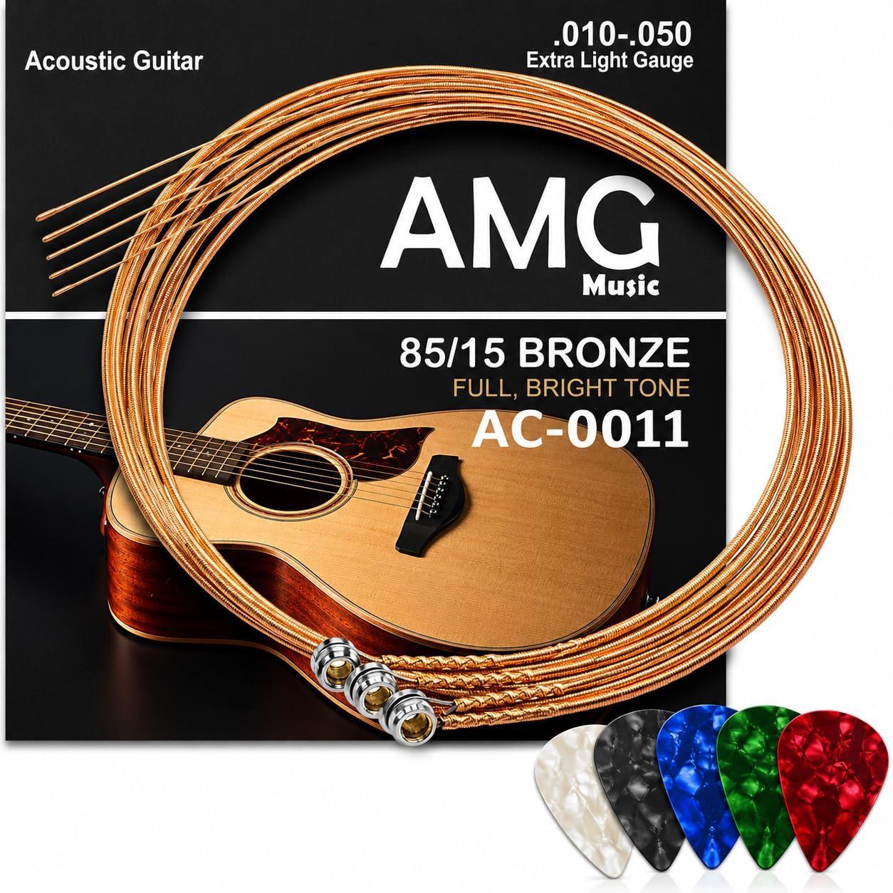 MOCKING BIRD G-3rd Acoustic Guitar String 0.22 Gauge – Stainless Steel & Bronze Replacement with Ball End | Includes 5 Guitar Picks (Pack of 3)