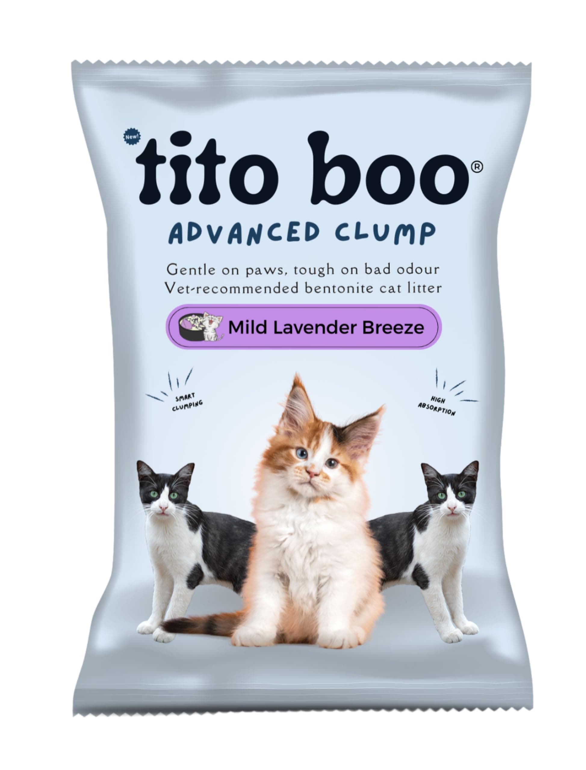 Tito Boo Advanced Clump Cat Litter - 5kg + 1Kg Free Lavendar & Lemon Scented Scoopable Smart Bentonite Sand - Total 6Kg