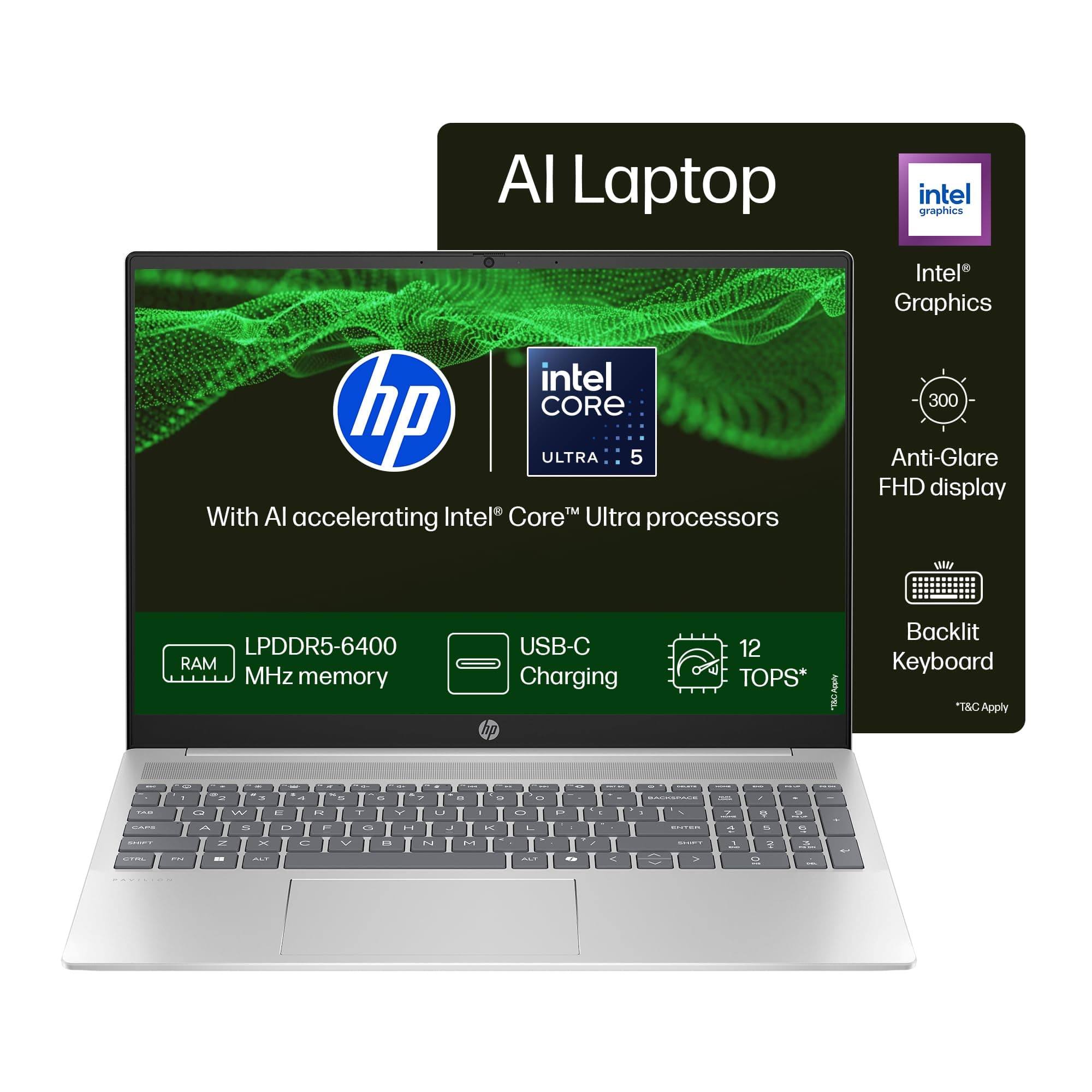 HP Pavilion, Intel Core Ultra 5-125U, (16GB RAM, 512GB SSD) IPS, WUXGA, Anti-Glare, 16"/40.6cm, Win 11, Office 2021, Silver, 1.77Kg, af0015tu, Intel Graphics, 1080p FHD Camera AI Laptop