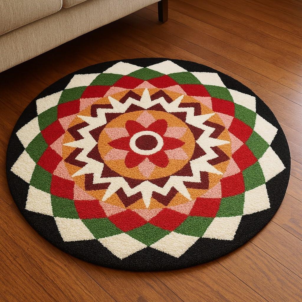 Roseate Rangoli (60x60 cm) Super Soft Microfiber 1800 GSM Decorative Mat Anti-Skid Door Mats for Home/Bathroom Mat/Bedroom/Kitchen/Floor Mat (B&W)