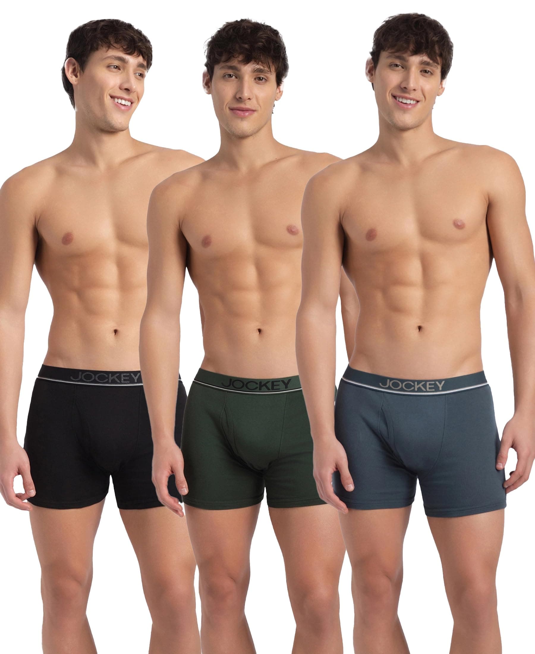 Jockey 8009 Men's Super Combed Cotton Rib Solid Boxer Brief with Ultrasoft and Durable Waistband (Pack of 3)