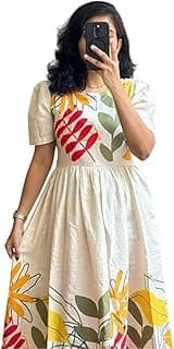 ROYALICA Women's Pure Cotton Maxi Midi Dress Western Dress for Women Elegant Floral Printed Long Dresses | Soft & Breathable Fabric | Casual Trending Dress for Women