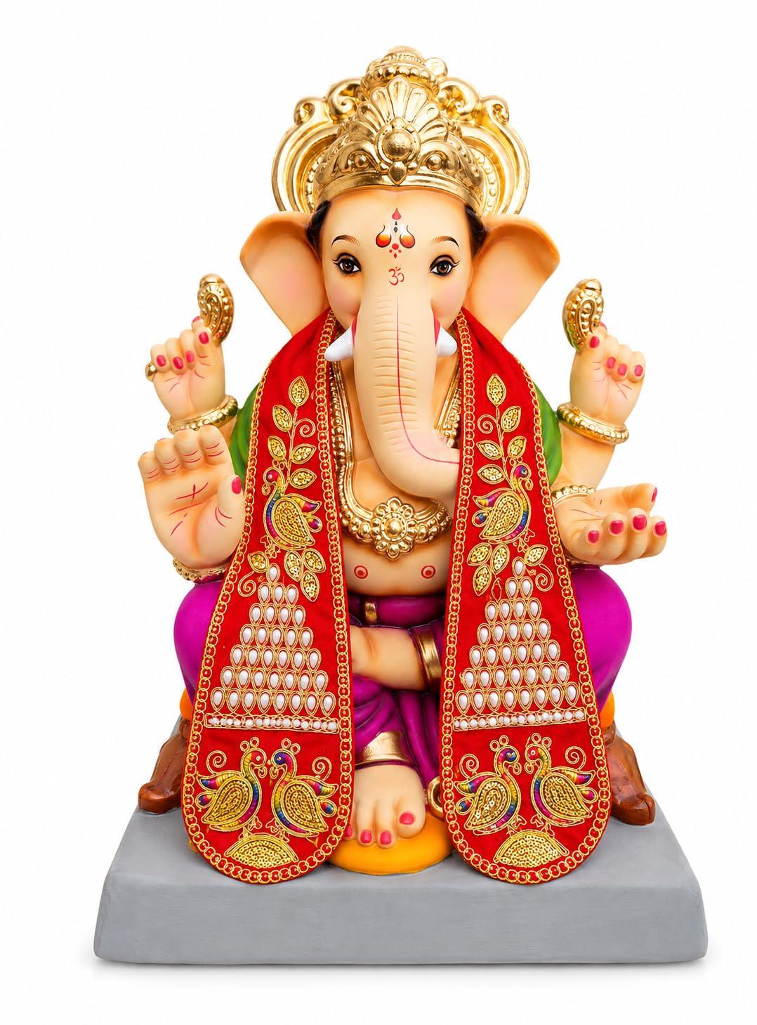 Ganpati Shela with Moti Design (Red), Khes, Patka, Uparna Dushala Vastra for Ganesh Chaturthi, Varalakshmi Vratam, Navratri, Durga Puja, Decoration Accessories for Idols, God Dress (2 ft Idol)