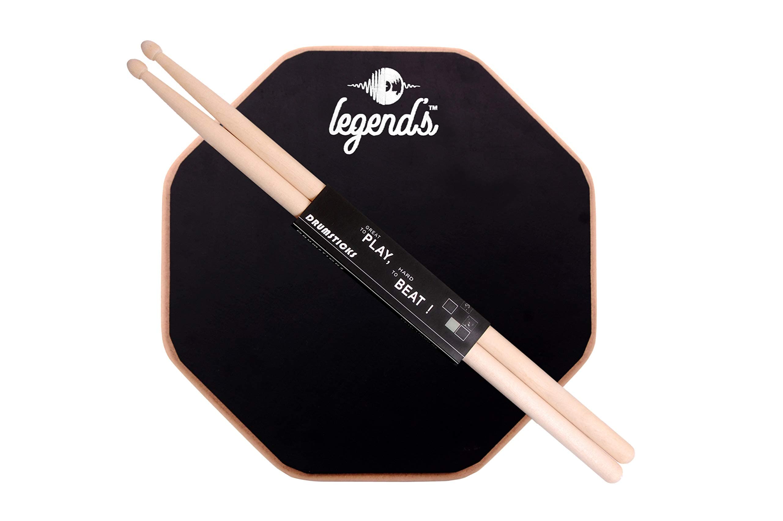 Legend's 12" Inches Two Sided Drum Practice Pad With Bag And Drum Sticks | Drum Pads with Sticks | Drum Pad for Practice - Suitable for Beginners & Professionals (12 inches)