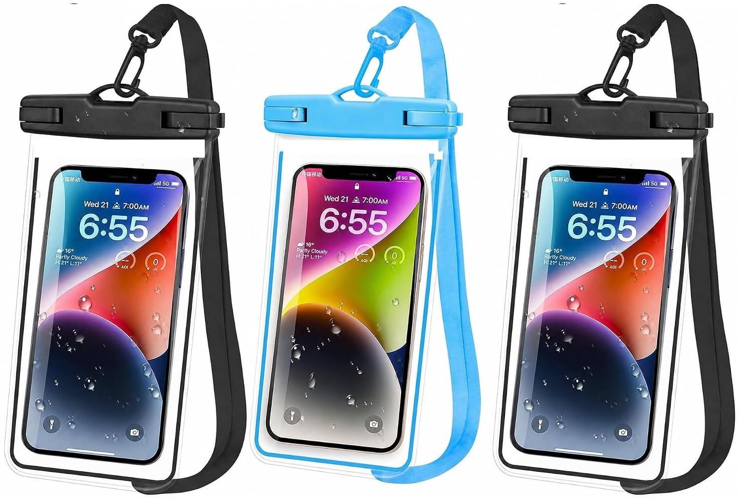 Waterproof Phone Pouch, IPX8 Universal Waterproof Phone Case Dry Bag with Lanyard for iPhone 14 13 12 11 Pro Max XR X XS SE 8 Plus Samsung S23 S22 Ultra S21 S10 S9 (Floating- Black Pack of2)