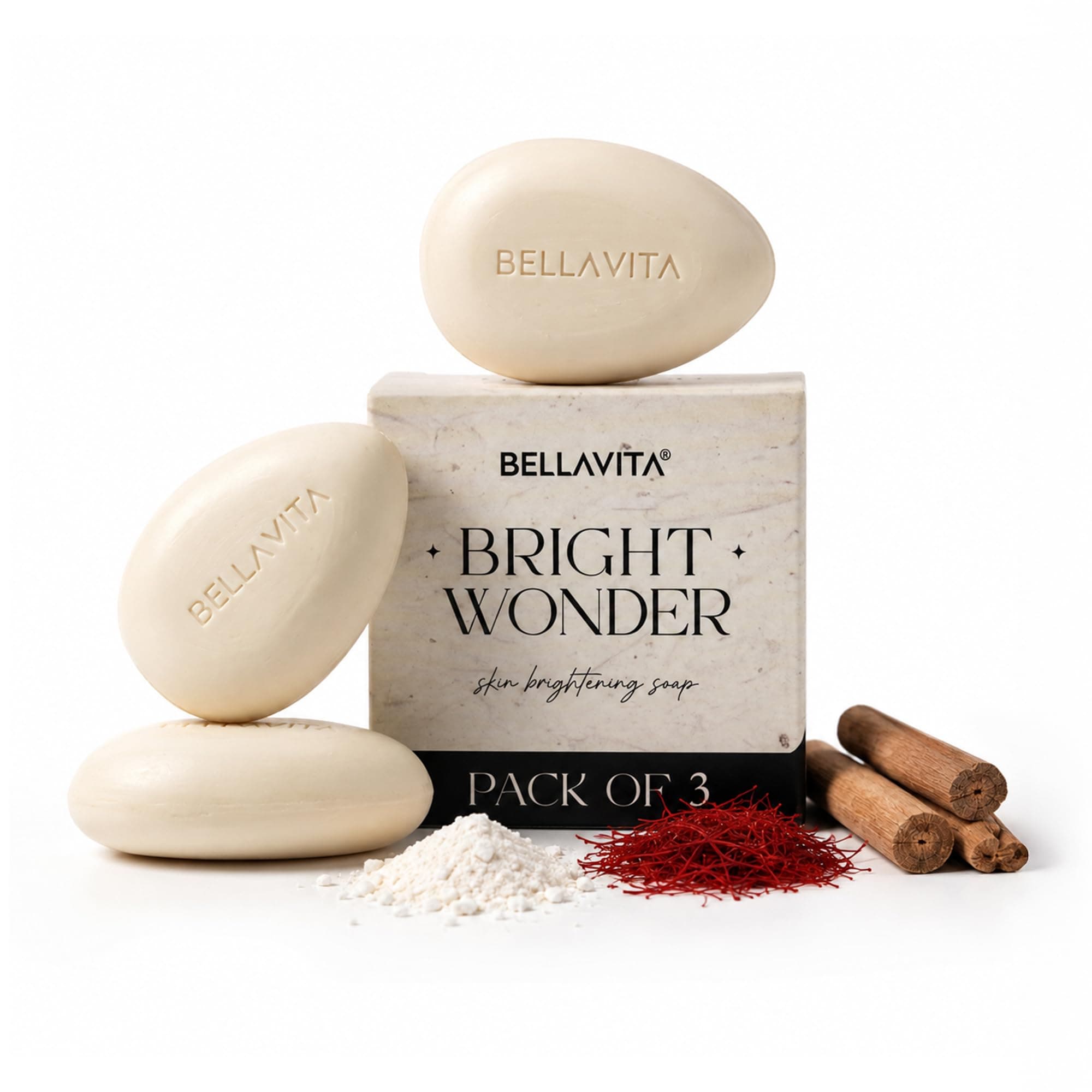 BELLAVITA Bright Wonder Brightening Soap | Pack of 3 x 100Gm | Dark Spot & Pigmentation Reduction | Kojic Acid & Mango Butter | Bathing Soap | Paraben-Free