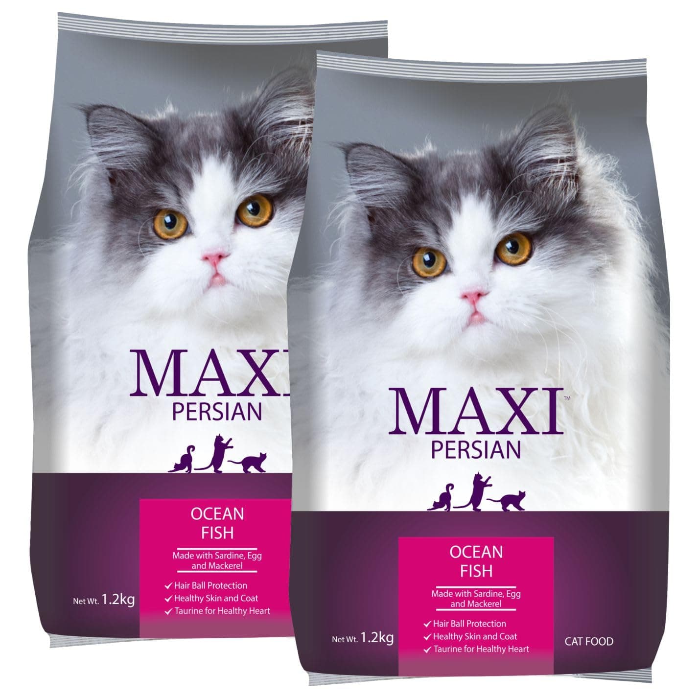 Maxi Persian Adult Dry Cat Food 2.4kg (1.2kg + 1.2kg) | Ocean Fish Flavour | Suitable for All Life Stages | Supports Healthy Coat & Skin | Enriched with Essential Nutrients