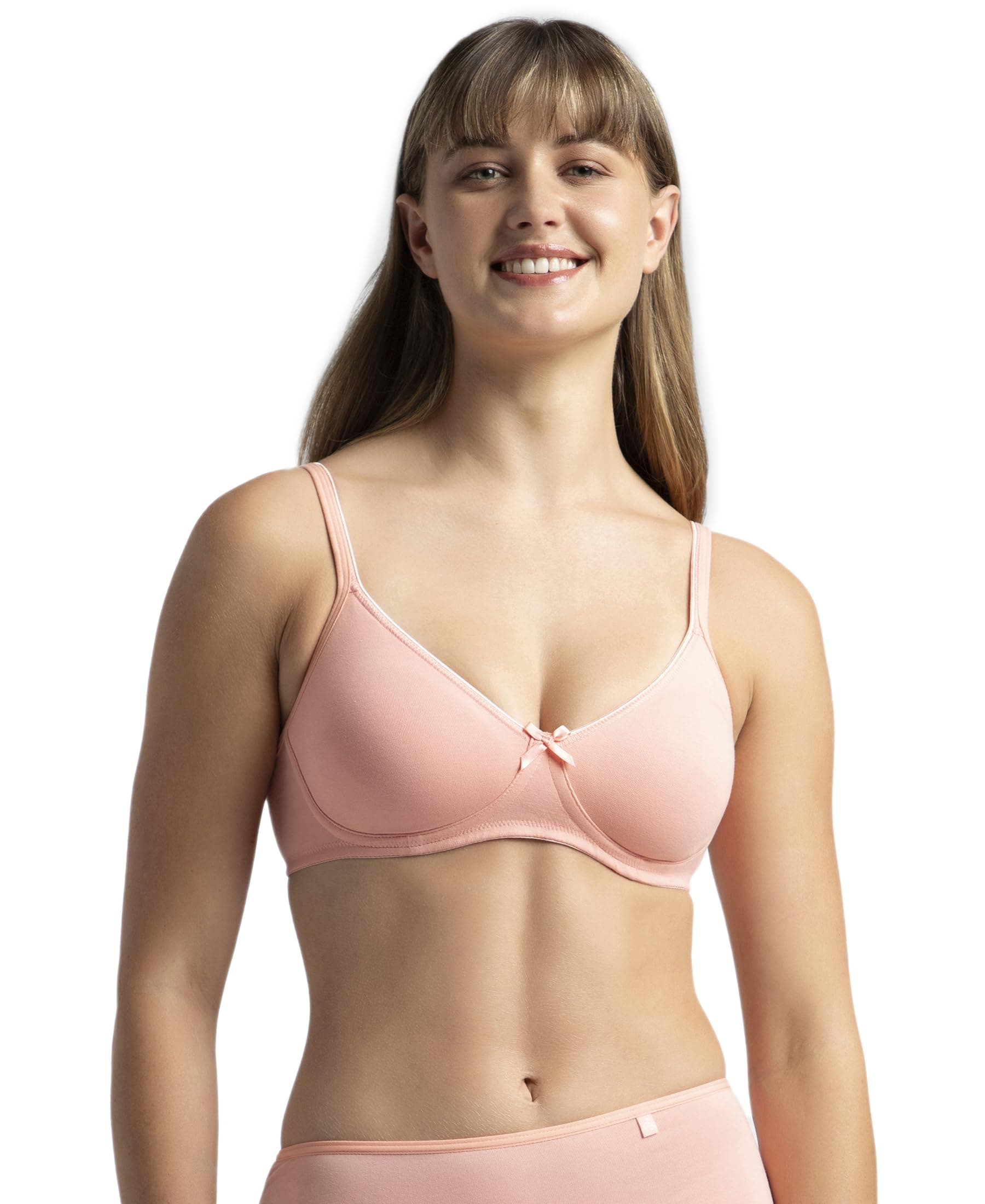 Jockey 1722 Women's Wirefree Non Padded Super Combed Cotton Elastane Stretch Medium Coverage Everyday Bra with Concealed Shaper Panel_Candlelight Peach_36D
