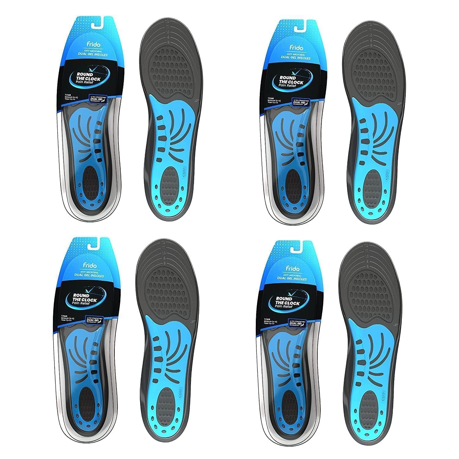 Frido Dual Gel Heavy Duty Trimmable Insoles | For Loose Shoes or Replacing Existing Insoles | Thick Shoe Inserts | Extra Comfort and Support | Proudly Made in India | (Size 8-13 UK) - Pack of 4 Pairs